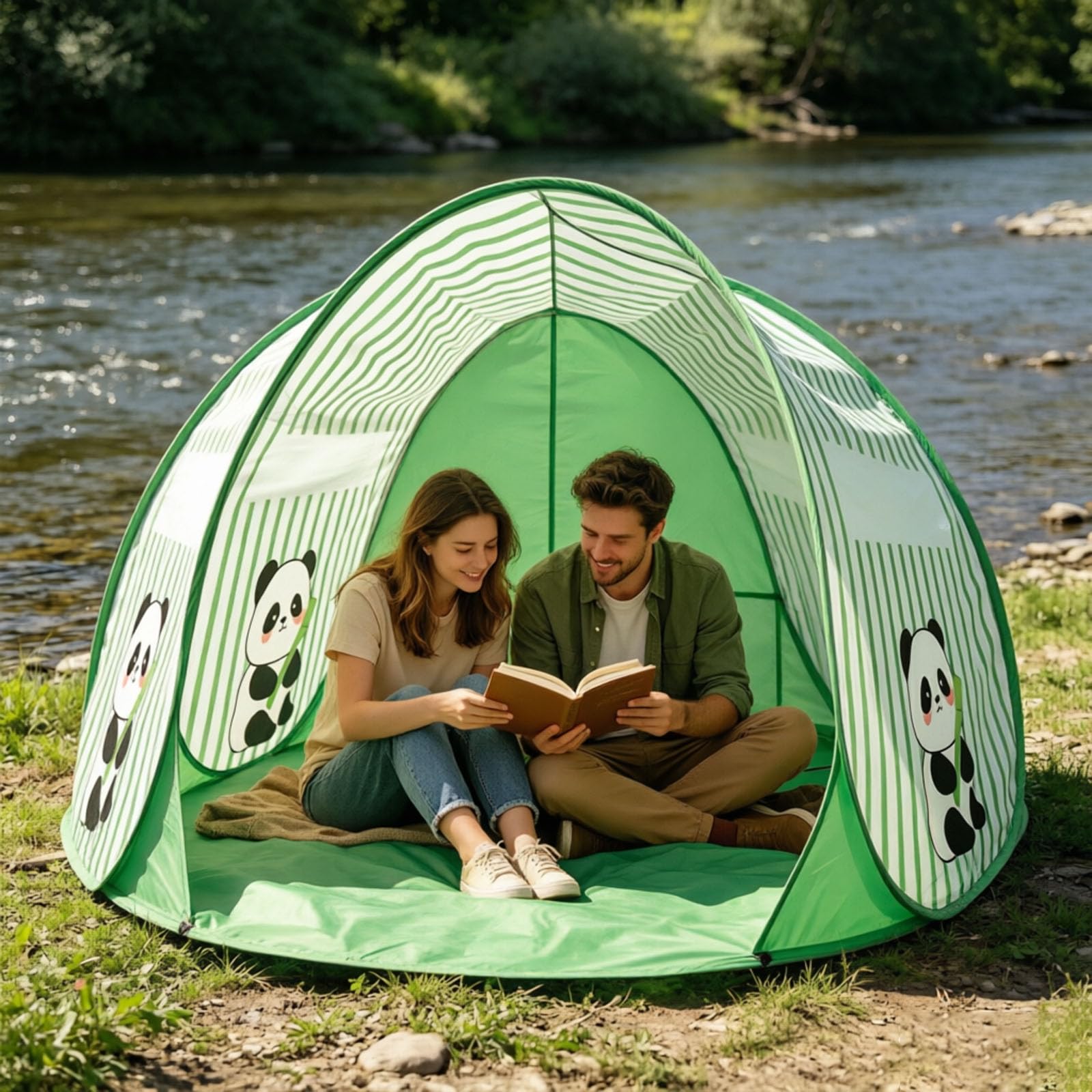 Pop-Up Beach Tent, Beachs Shade Shelter with Ventilating Mesh Window, 2-3 Person Portable Family Camping Tents, UV Protection Beach Tent for Picnic, Family, Beaches, Camping (Green)