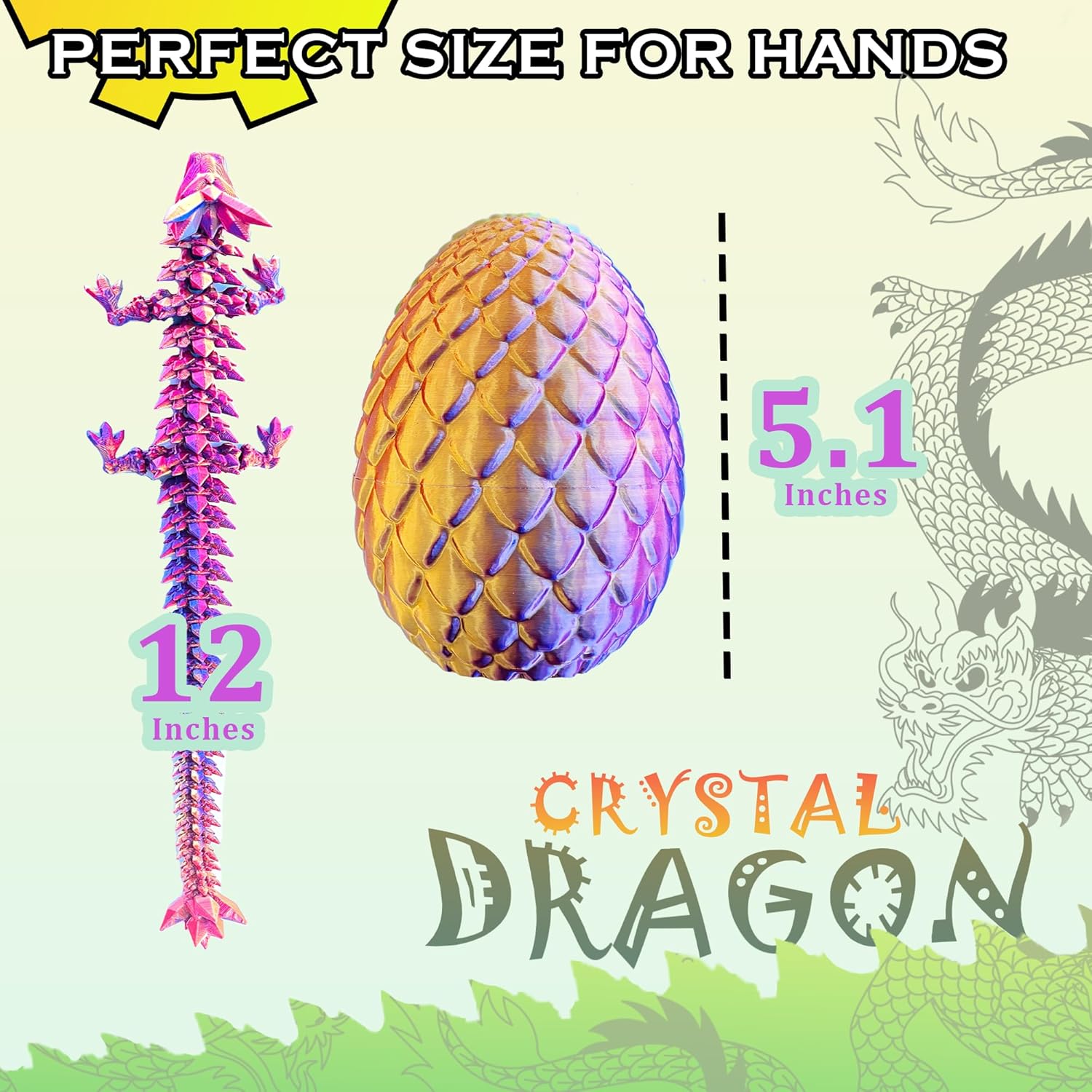 3D Printed Dragon Eggs with Dragon Inside, Articulated Crystal Dragons in Egg, Dragons Fidget Desk Toys for Gifts & Home Decor, 12 Inches - Image 3