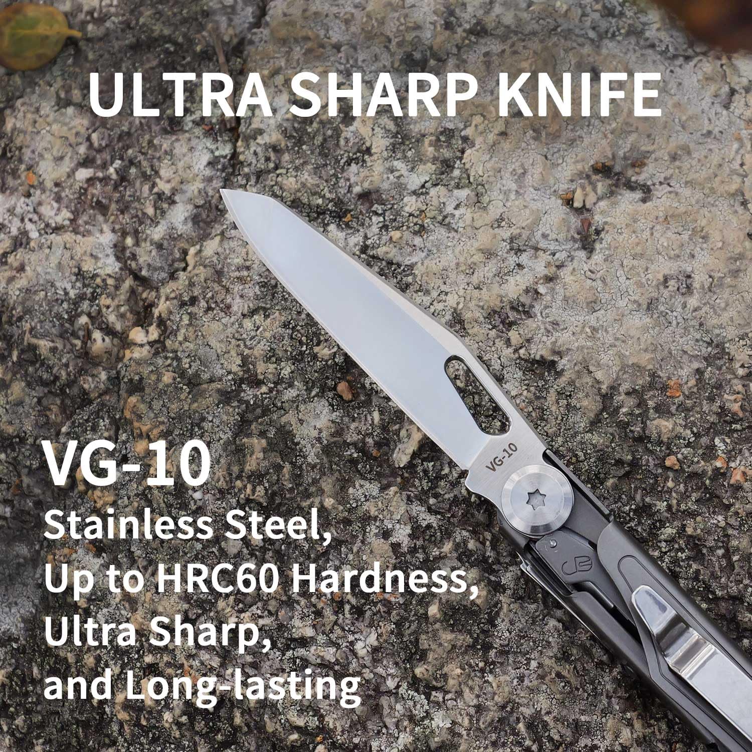 ROCKTOL Pocket Multitool ST02, VG-10 Klinge, 12-in-1, titanbeschichteter Griff, Taschenclip, große Schere, Multifunktionswerkzeug für Camping, Wandern, Survival, EDC-Gadget für Männer
