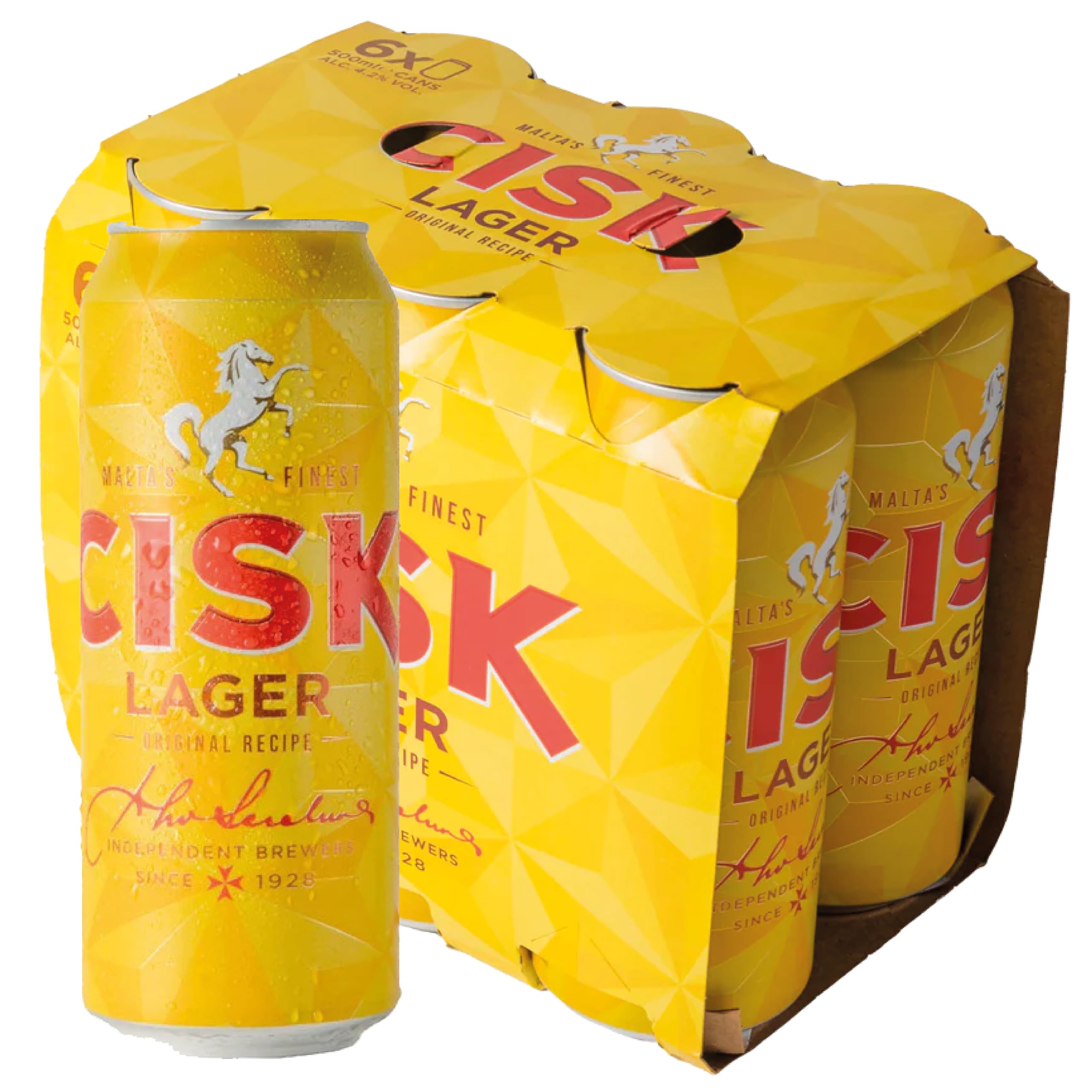 Cisk Lager 6 × 500ml Cans (4.2% ABV) – Maltese Lager, Crisp & Balanced – Refreshing Mediterranean-Style Beer from Malta