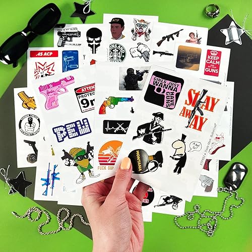 Miniatura 6 de BulbaCraft 100 unidades de divertidas pegatinas de armas, calcomanías de armas de fuego, calcomanías de armas y municiones, calcomanías tácticas