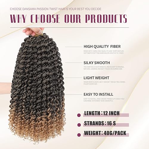 Miniatura 3 de Dansama Passion Twist PT6-T27 - Extensiones de cabello ondulado ondulado para trenzas de ganchillo estilo mariposa, extensiones de cabello bohemio