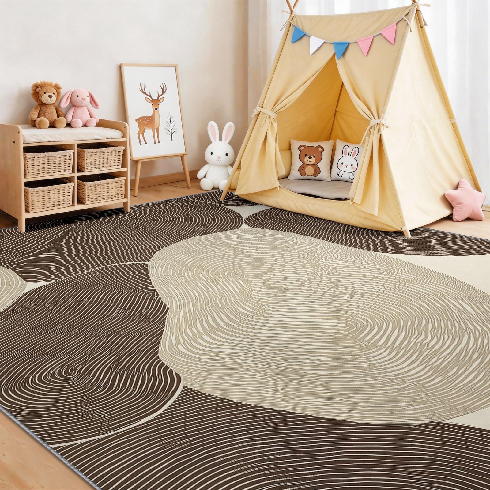 Geometrie Polygone Konzentrische Linien Schlafzimmer Teppich, 160 x 230 cm Teppiche Minimalistisch Art Deco Waschbarer Kurzflor rutschfest Rückseite für Wohnzimmer Esszimmer Badezimmer Küchen Büro