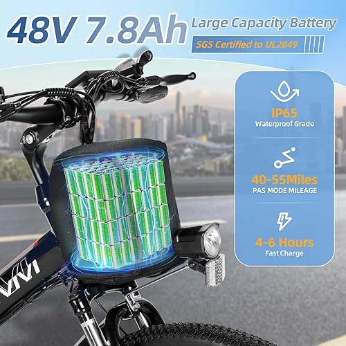 Miniatura 4 de Vivi M026TGB Bicicleta eléctrica de 26 pulgadas para adultos, bicicleta de montaña eléctrica plegable de pico de 750 W, bicicleta eléctrica de