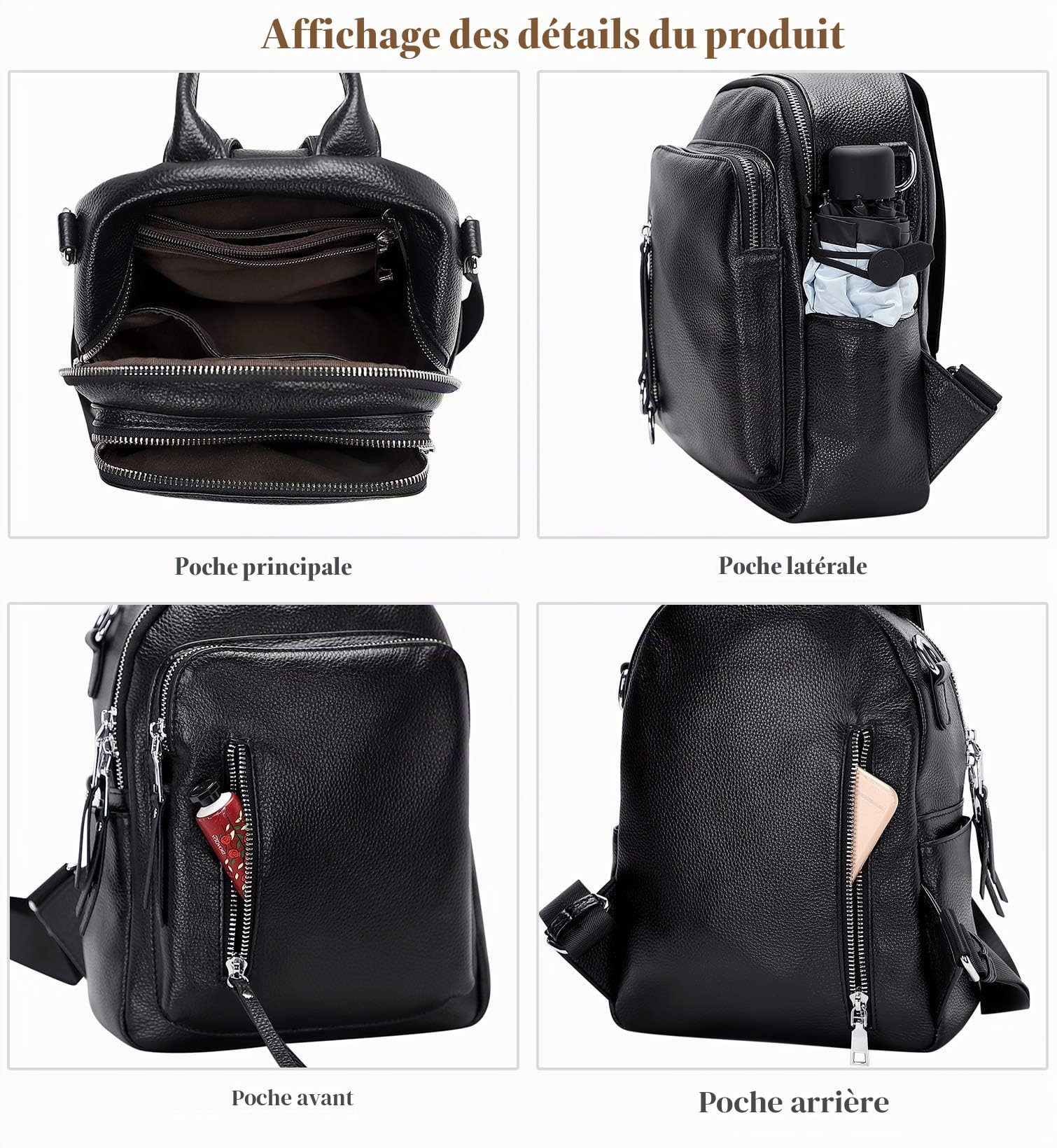 ALTOSY Petit sac à dos Femme en Cuir Véritable Loisirs Voyage Sac à Main porté Épaule