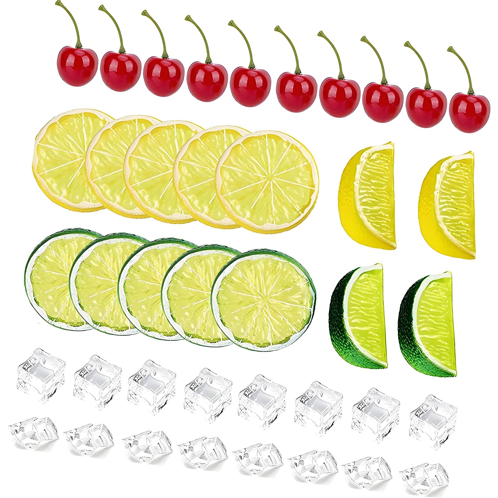Tsophreniq Colorful Artificial Fruit Slices Set Lemon Cherries Simulated Ornament for Holiday Party Decoration Fruit Slices
