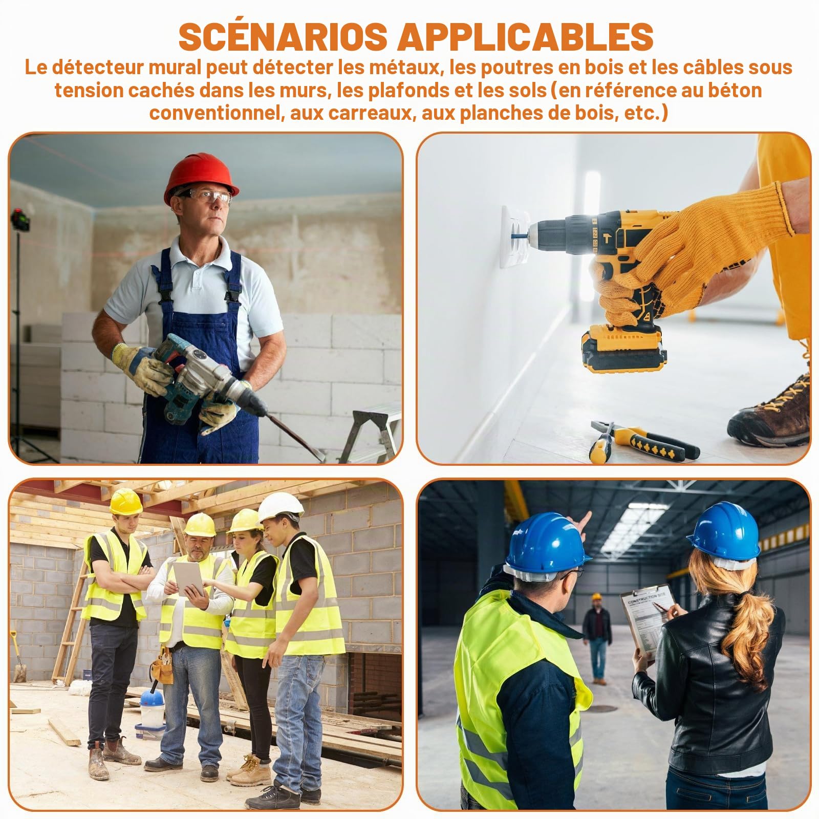 Détecteur Mural 7 en 1, Détecteur de Métaux et de Câbles avec Écran LCD, Appareil de Détection de Matériaux pour Bois, Métal, Fils AC, Niveau à Bulle, Scanner Mural de Construction