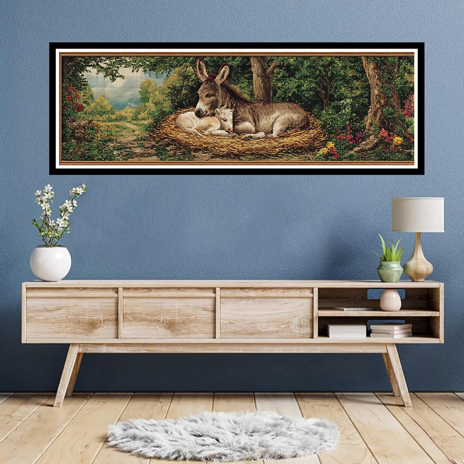 5D DIY Farma Diament Malarstwo Duży rozmiar 100x300cm, Diament Malarstwo Dorosły Osioł, Diamentowe Malarstwo Haft Ścieg krzyżykowy Rhinestone Zestaw Kreatywny Diament Dekoracja wnętrz TU0N-464