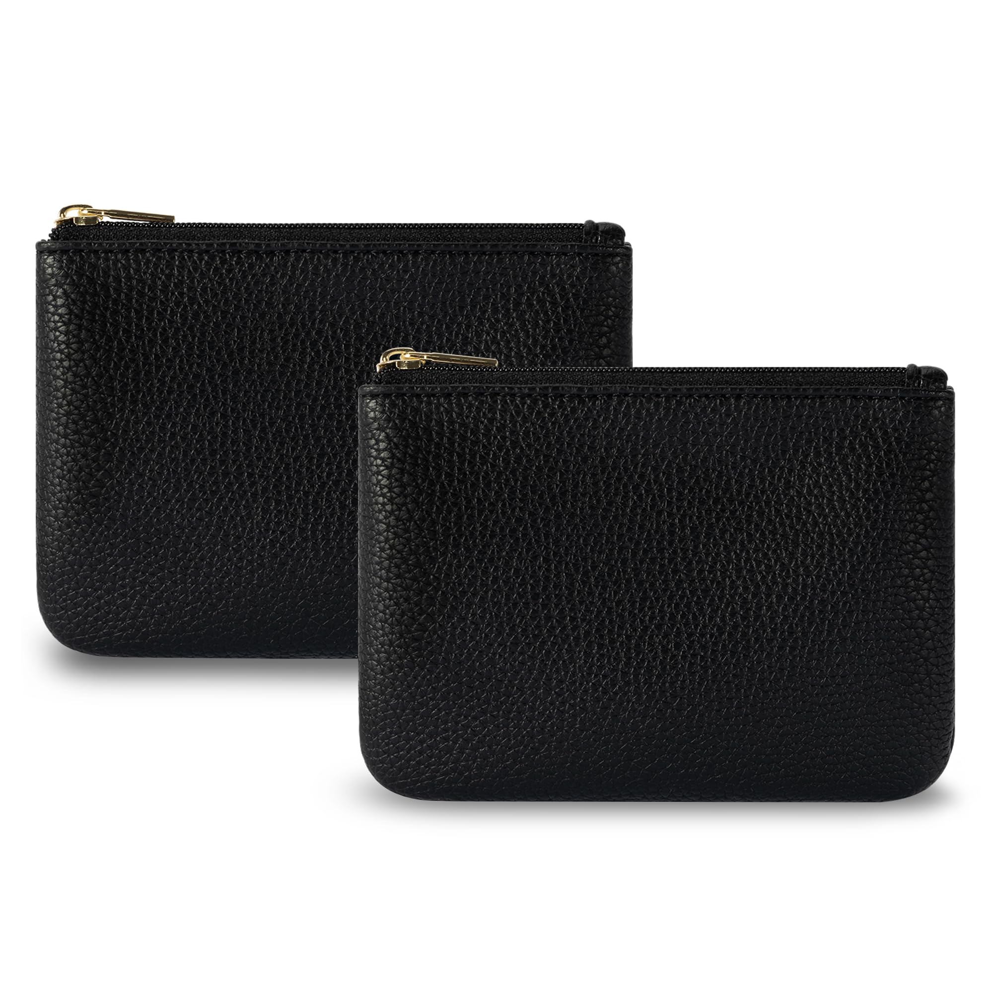 Chelmon PU Leather Coin Purse Pouch Change Holder Small With Zipper for Men Women 2 PCS Set (Black&amp;Black)