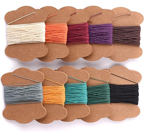 Wooqu Juego de hilos de lino encerado, 10 colores, 10 yardas cada uno, 3 capas, 0.022 in de grosor, redondo, para encuadernación de libros, costura