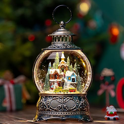 Miniatura 23 de Linterna de globo de nieve de Navidad, muñeco de nieve musical, árbol de Navidad, globo de nieve iluminado con temporizador USB/batería operada con