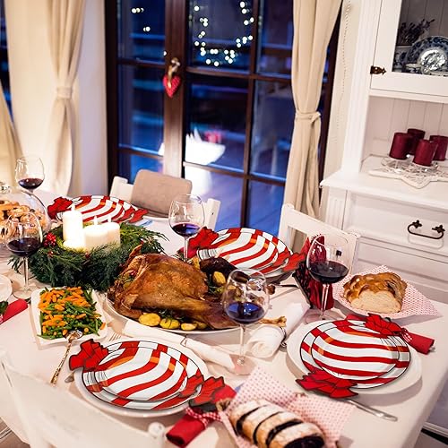 Miniatura 5 de Uiifan 200 platos de papel de Navidad, platos de fiesta de caramelo de menta, platos de caramelo de Navidad, platos de cena, platos de postre