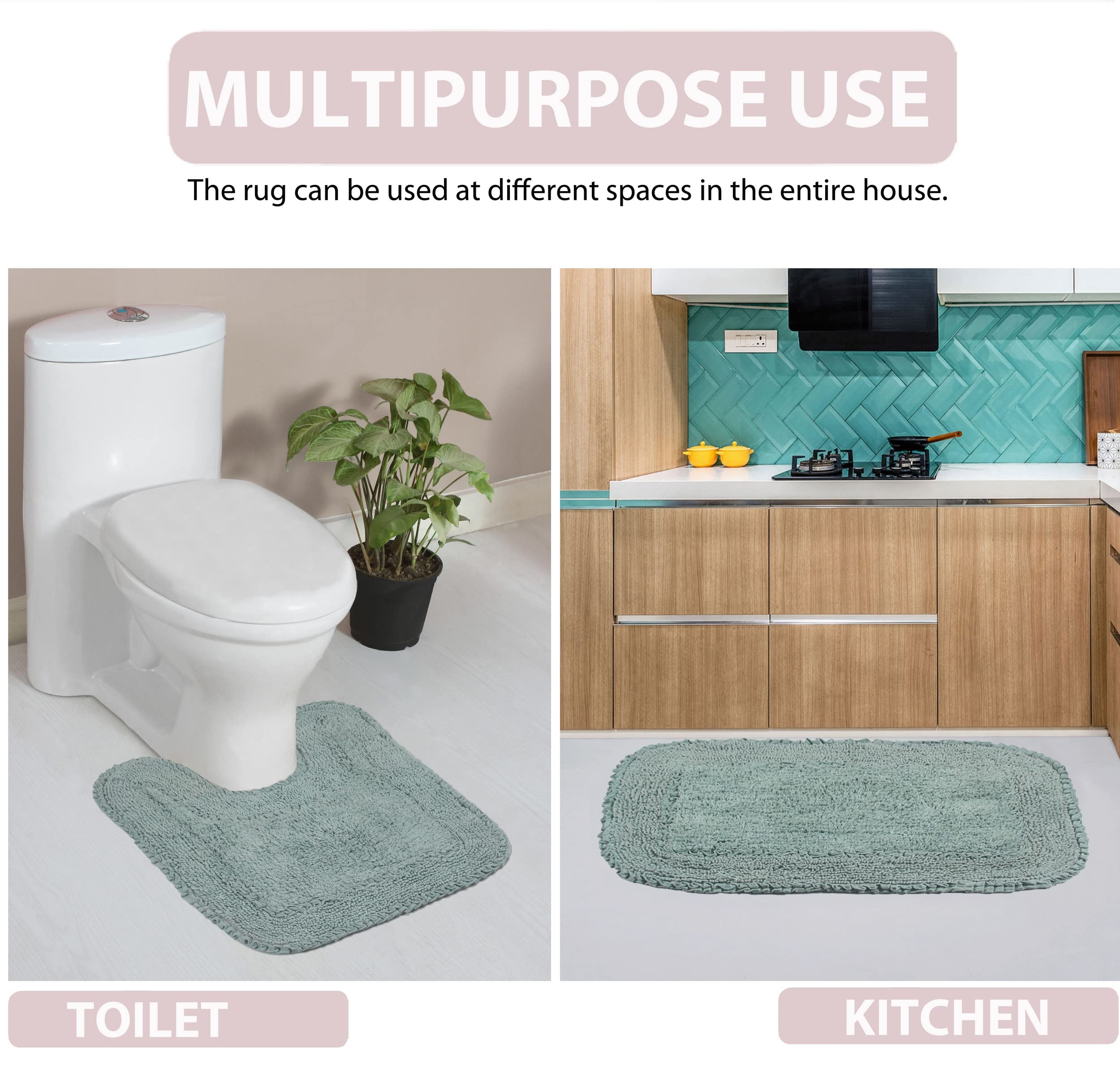 Home Weavers Radiant Collection - Juego de alfombras de baño 100 % algodón, decoración de baño, alfombra lavable, extra suave y absorbente, alfombra de cocina, juego de alfombrillas de baño,