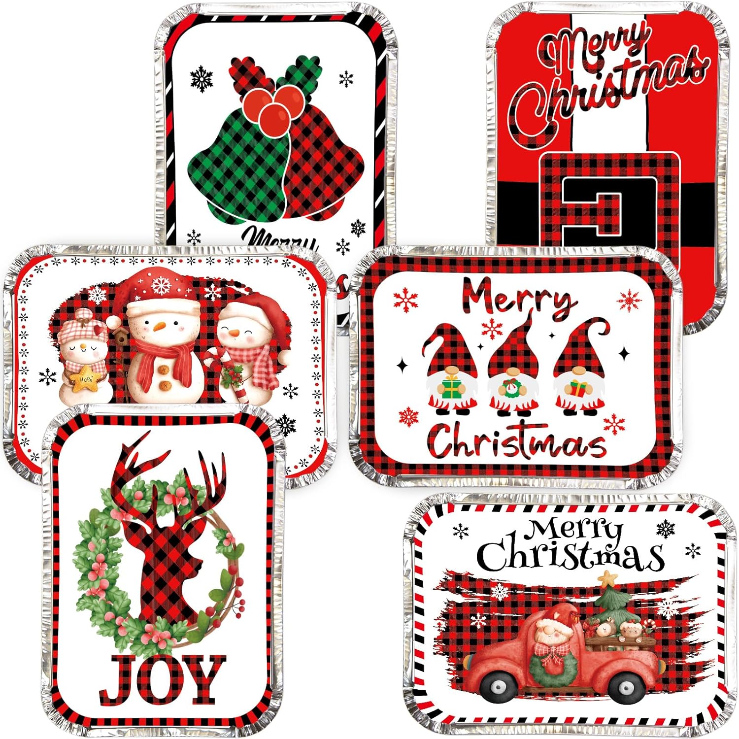 WorldBazaar Christmas Aluminum Leftover Containers 36PCS Watercolor Christmas Food Storage Containers with Lids Disposable Christmas To Go Containers Foil Tin Pans Winter Holiday Party Supplies