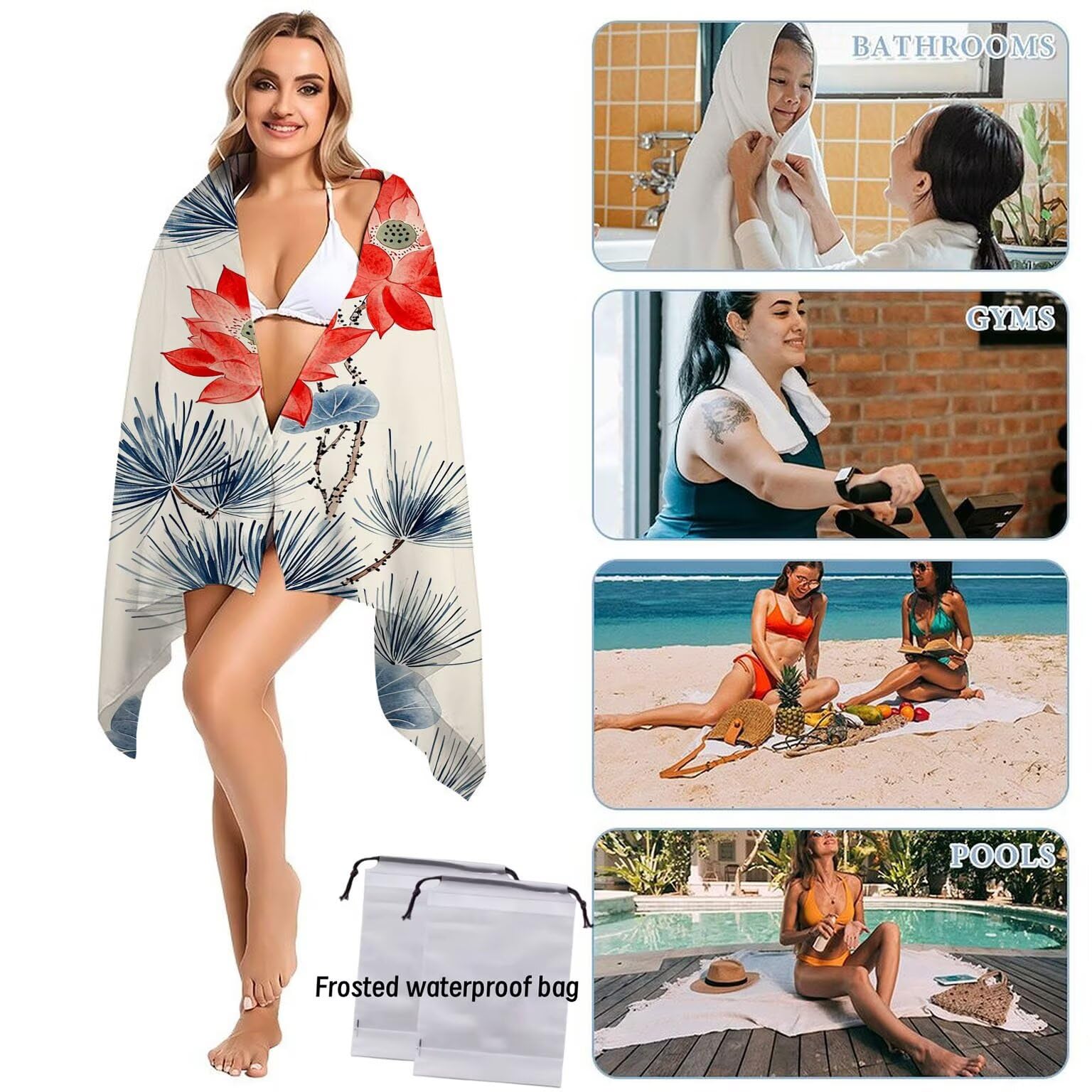 Telo Mare Microfibra Asciugamani Teli da Spiaggia Asciugamano Palestra 2 Set Antisabbia 80 x 160 cm xxl Uomo Donna Accessori Mare Telo Mare Grande per Piscina Bagno Regali Travel Regali (Fiori) U-219