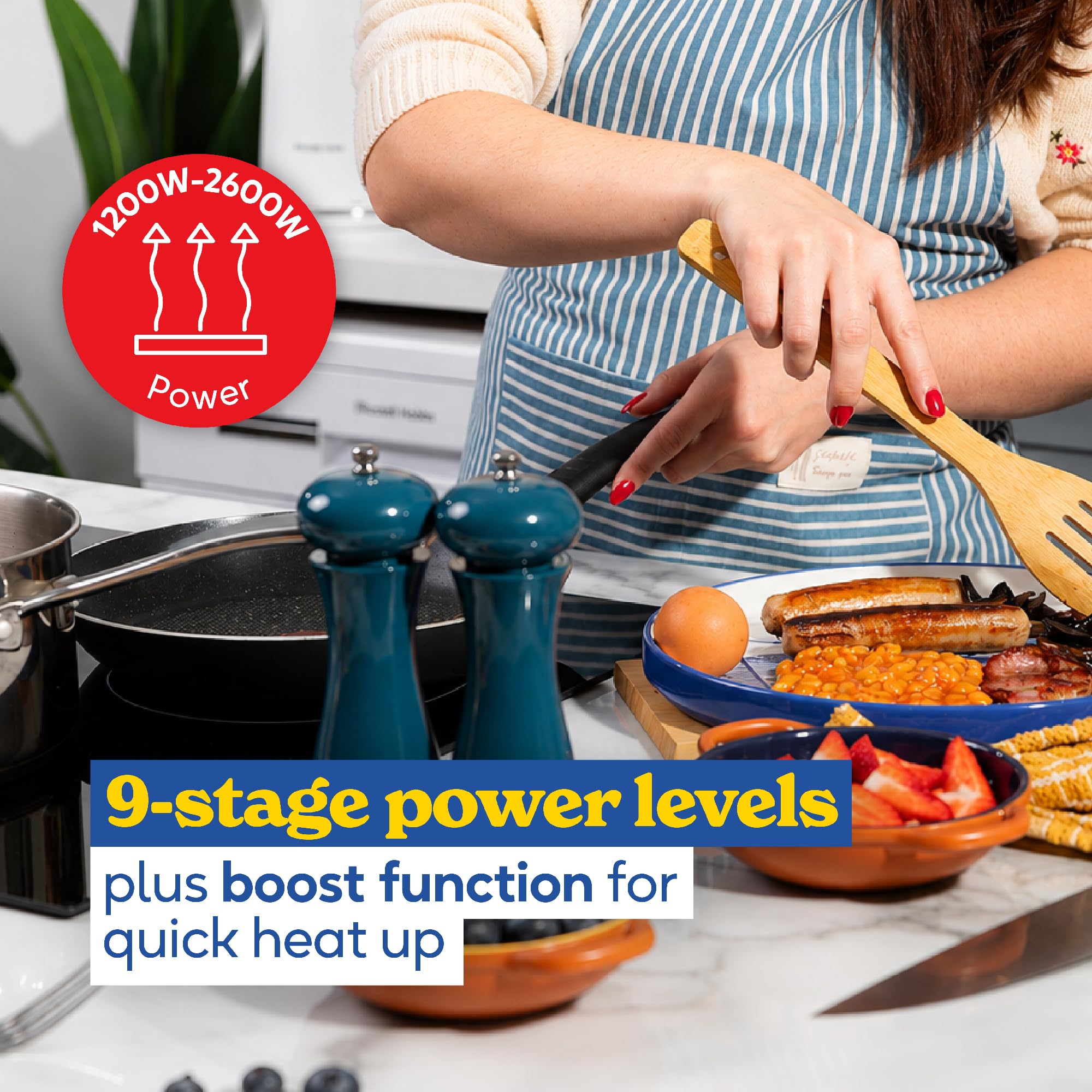 Russell Hobbs Placa de inducción de 77 cm con 4 zonas de cocción, control táctil deslizante, temporizador de 99 minutos, función Boost, 9 niveles de potencia de etapas, potencia de 7000 W e