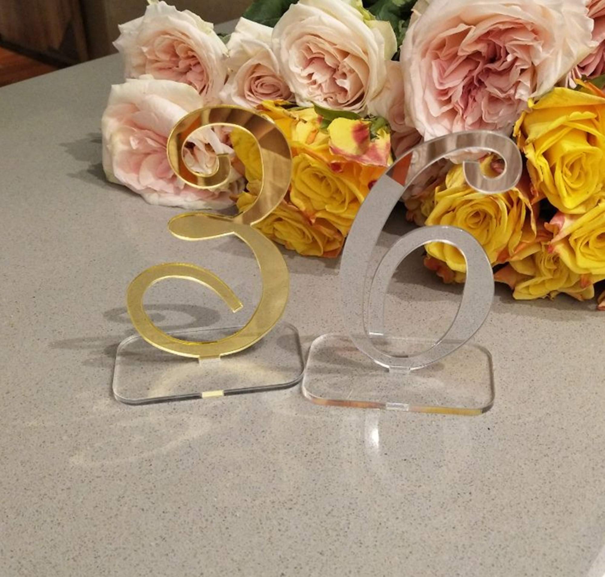 Elegant Mirror Acrylic Standing Table Numbers, Mirrored Wedding Decor (Gold, 1-10)