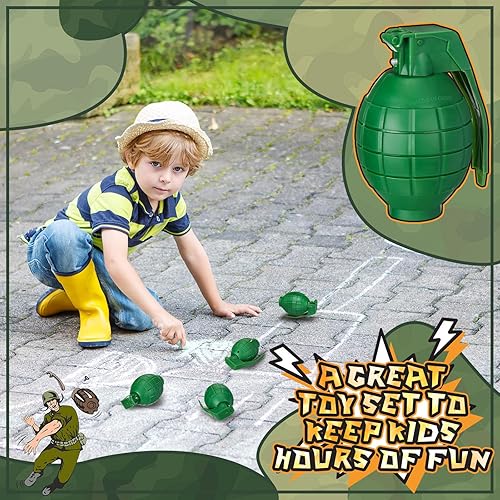 Miniatura 6 de 12 granadas de mano de plástico con efectos de sonido realistas y luz intermitente, granadas de juguete, granadas falsas, juguetes militares para