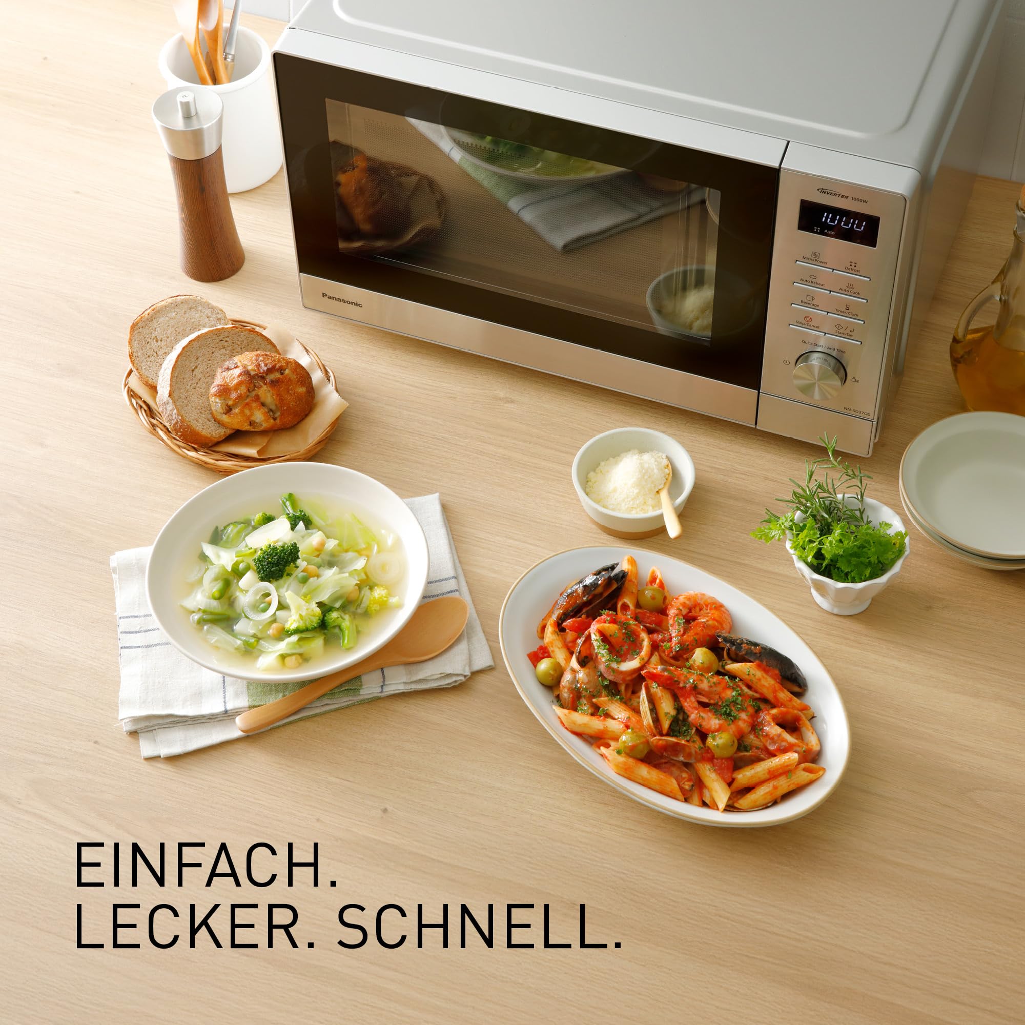 Panasonic NN-SD37QSEPG Solo-Mikrowellenofen, 29 l, 1000 W, automatisches Auftauen, 11 automatische Programme, Timer, Silber & Edelstahl