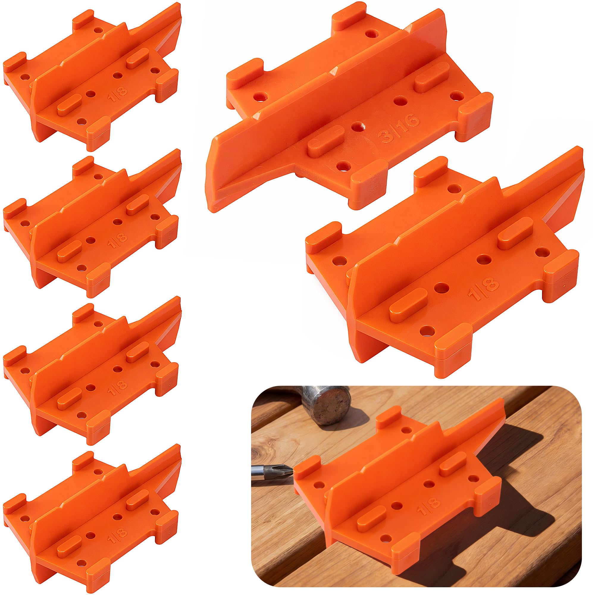 6 Pcs ABS Deck Board Spacer, 1/8 and 3/16 Inch Deck Board Spacing Tool, Orange Deck Spacers for Pressure Treated Composite Hardwood Decking