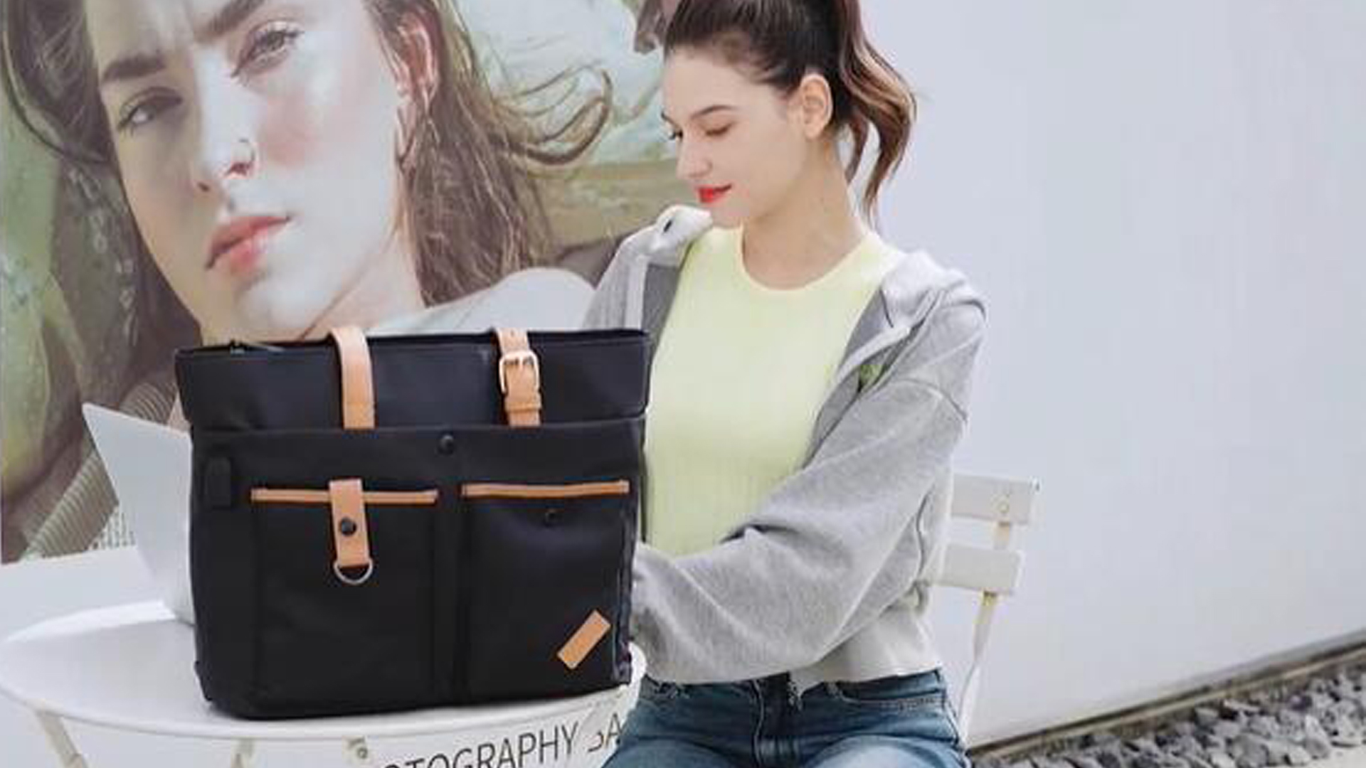 Bolso para laptop mujer 15.6 pulgadas con USB y nylon miniatura 7