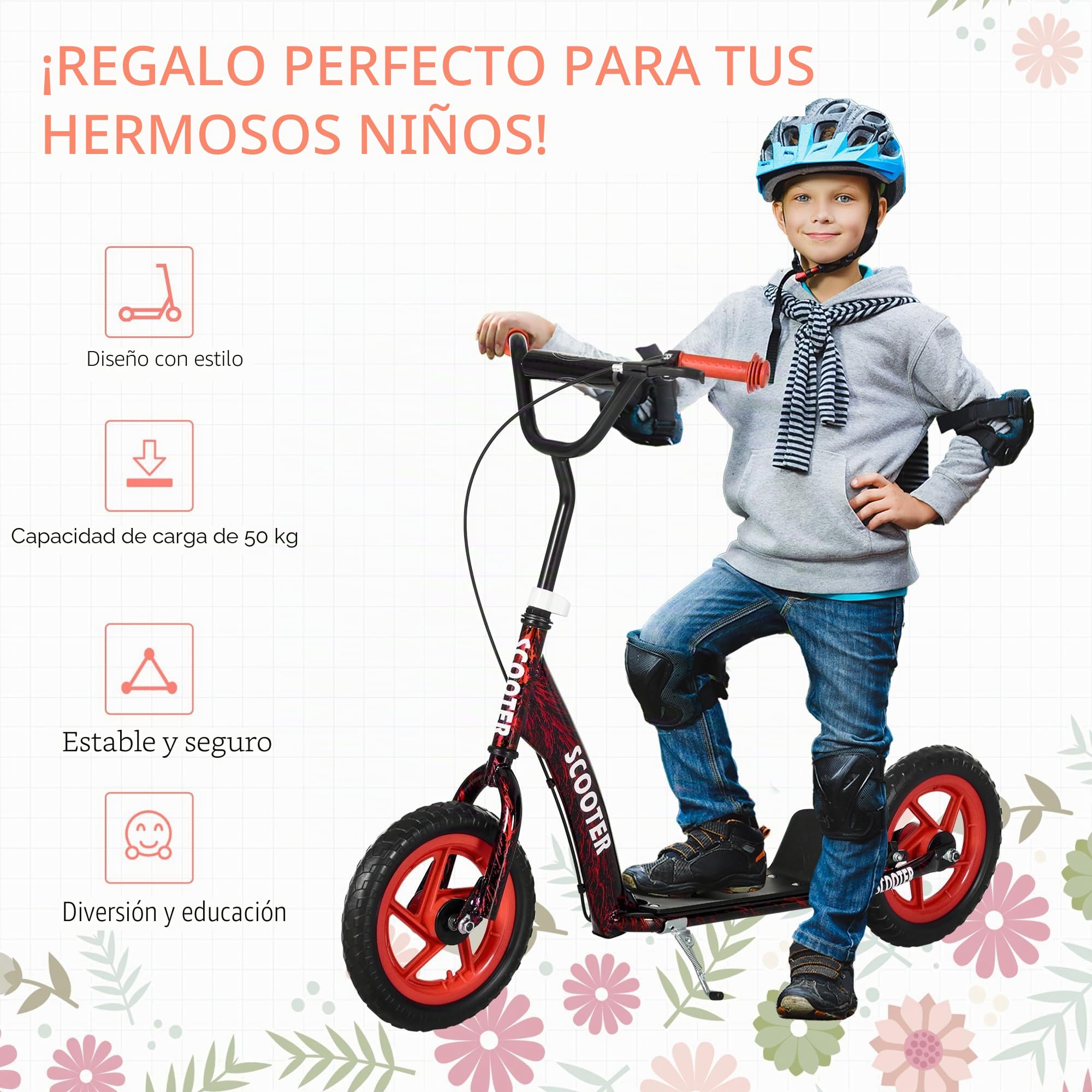 AIYAPLAY Kinderroller Scooter Tretroller mit verstellbarem Lenker, großen Rädern, Handbremse, Kickscooter, 11,8 Zoll Cityroller für 6-12 Jahren Jungen und Mädchen Stahl