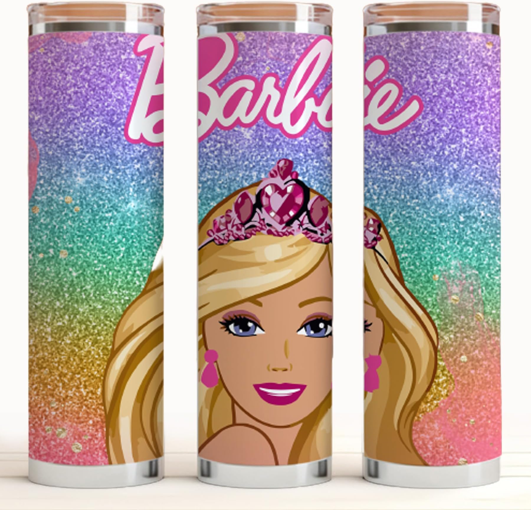 PRETTY UR PARTY Barbie Slim Tumbler, 20 Oz Skinny Travel Tumblers with Lid, Double Wall Insulated Stainless Steel Tumbler, Reusable Steel Tumbler, Cute Vacuum Tumbler Mug for Coffee Milk Tea