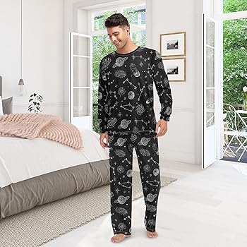 JHKKU Space Meteorite Planets Pajama Set for Men's & Women's Soft