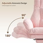 Big and Tall Office Chair, Flip Armrests for Pets & Cross Legged Sitting, Executive Ergonomic Computer Gaming Chair with Foot Rest, Teddy Fleece Wide Seat Reclining Desk Chair, Pink