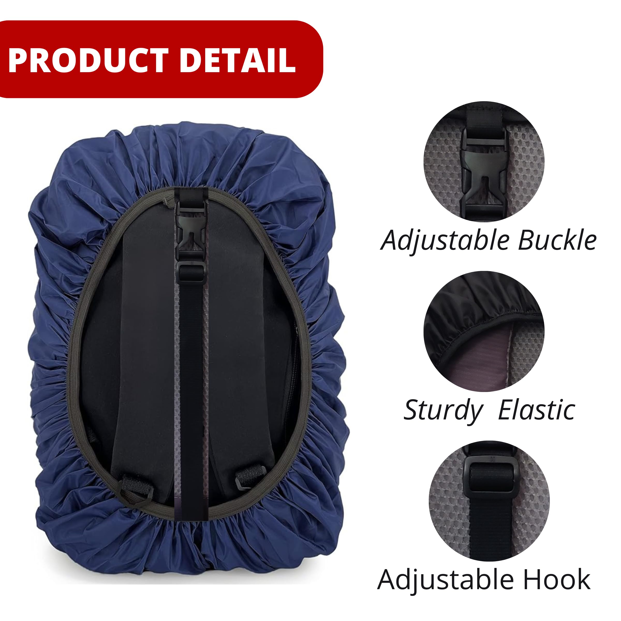 MUTMAIN Reflective Bag Cover Waterproof 25L to 35L PU Coated Rain Cover for Backpack with Buckle & Storage Pouch, Dust Proof School bag, Laptop Bag, Office bag cover (Reflective Navy blue, 25L to 35L)