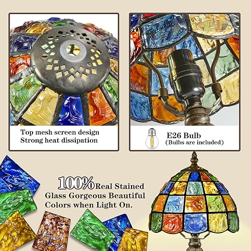 Miniatura 3 de Pequeña lámpara Tiffany de mesa de vidrieras, estilo cuadrado de cristal, pantalla de lámpara de 8 pulgadas de ancho, luz nocturna estilo Tiffany,