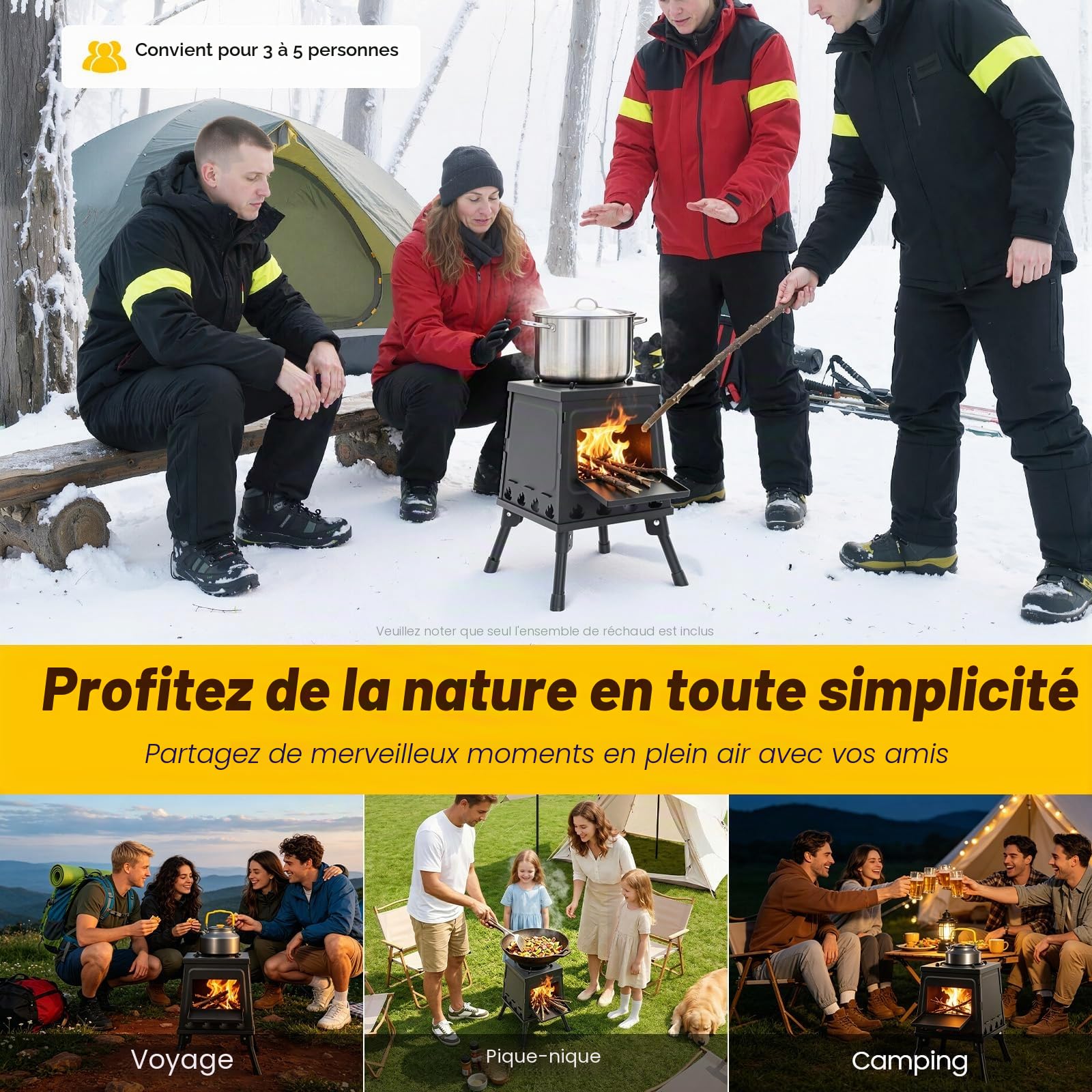 Réchaud de camping à bois, poêle de chaleur portable pour le plein air, poêle de tente avec sac de transport pour pique-nique, camping, barbecue, voyage en camping-car
