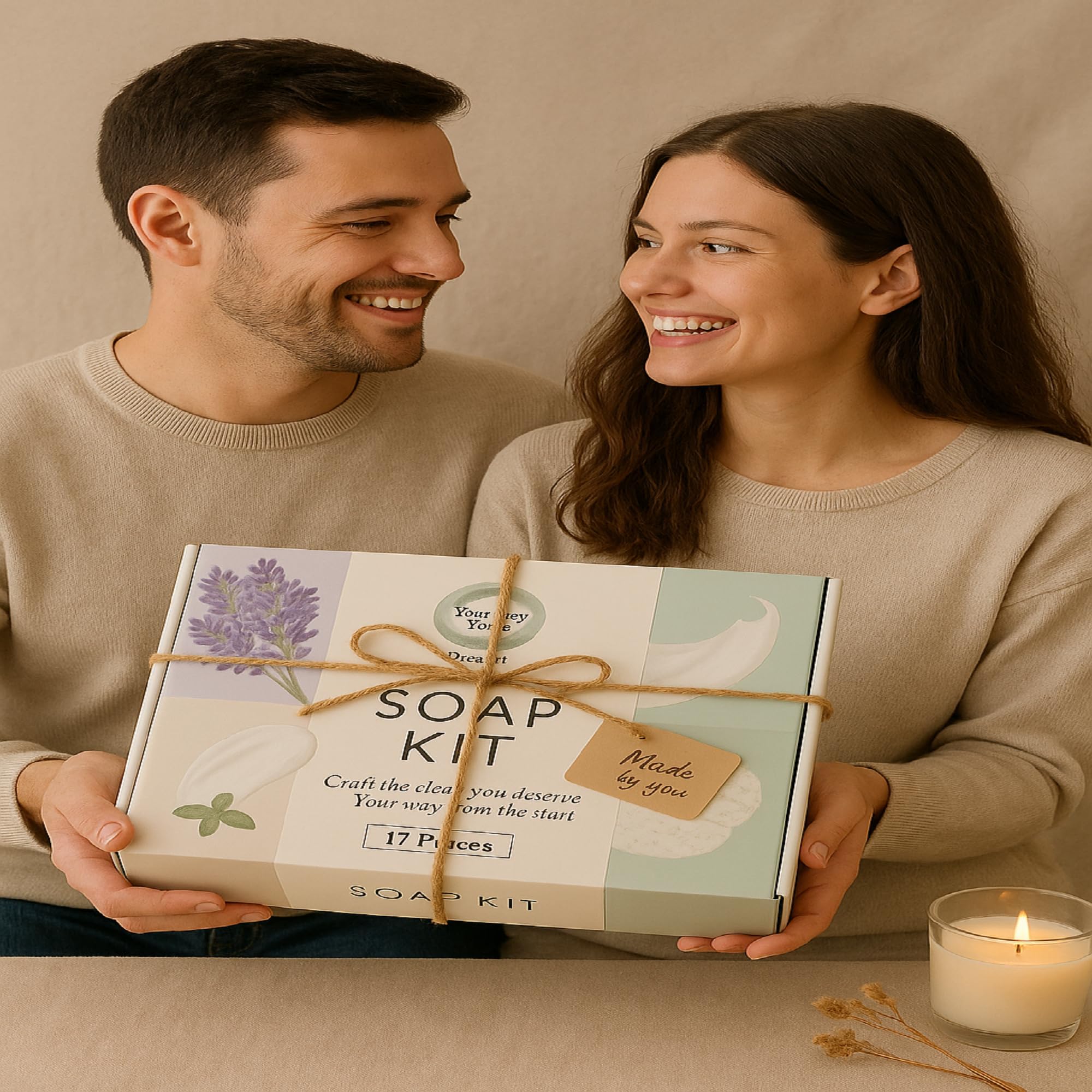 Kit de fabricación de jabón para regalo, 53 piezas de suministros de jabón para derretir y verter con bases de manteca de karité y glicerina, moldes, aceites esenciales, flores secas, juego de regalo