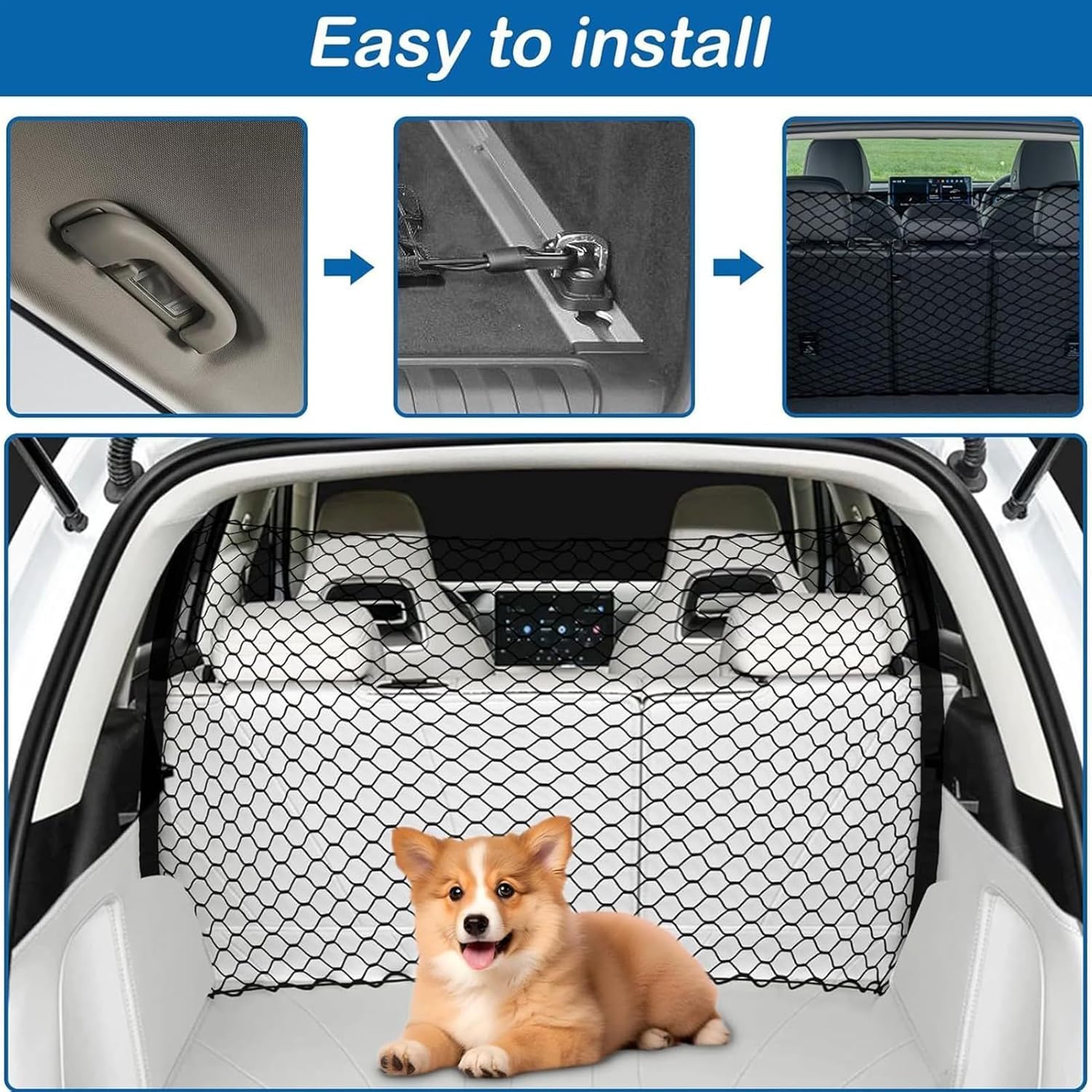 Dog Barrier for SUV – Safety Net for Rear Seat Vehicle Accessory | Barrier Net Transport Car – for SUV Truck Van Trunk Seat Back Travel Road 3