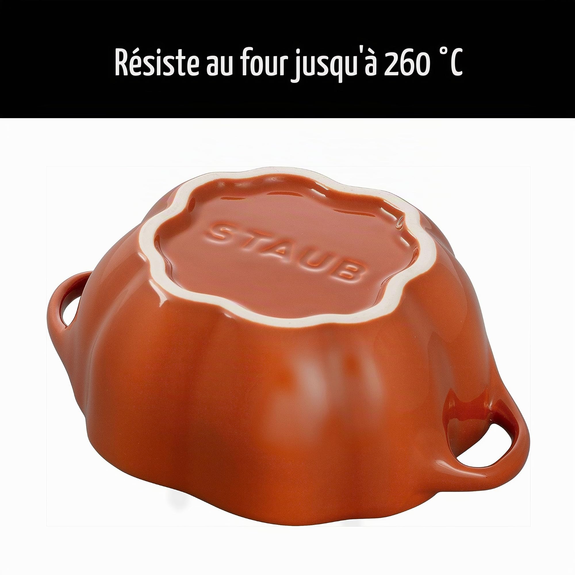 STAUB Petite céramique de 0,5 l, passe au four et à la cuisinière jusqu'à 300 °C, plat à citrouille, pâtisserie, moule à bonbons, orange brûlé