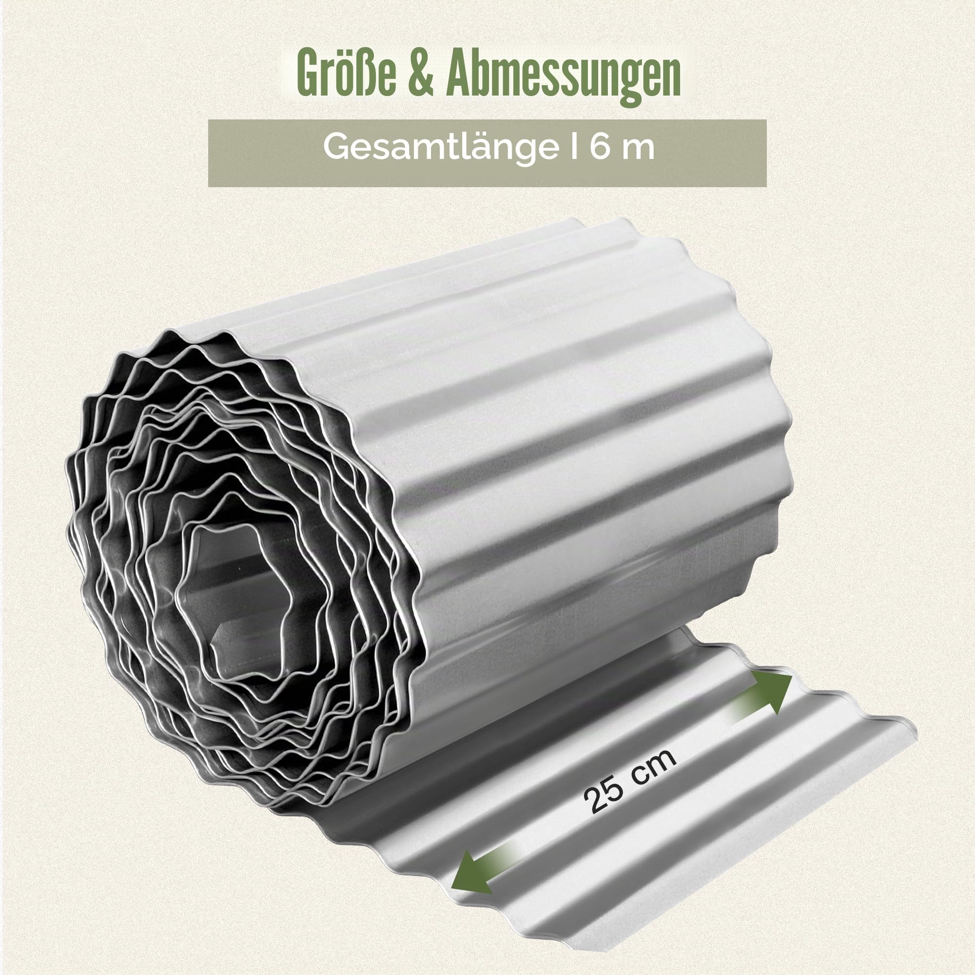 6 m Verzinkte Metall Rasenkante Lawn Stopper Flexibel Rasenbegrenzungsrolle H25,4 cm Landschaftseinfassung für DIY-Blumenbeete Beeteinfassung Beetumrandung