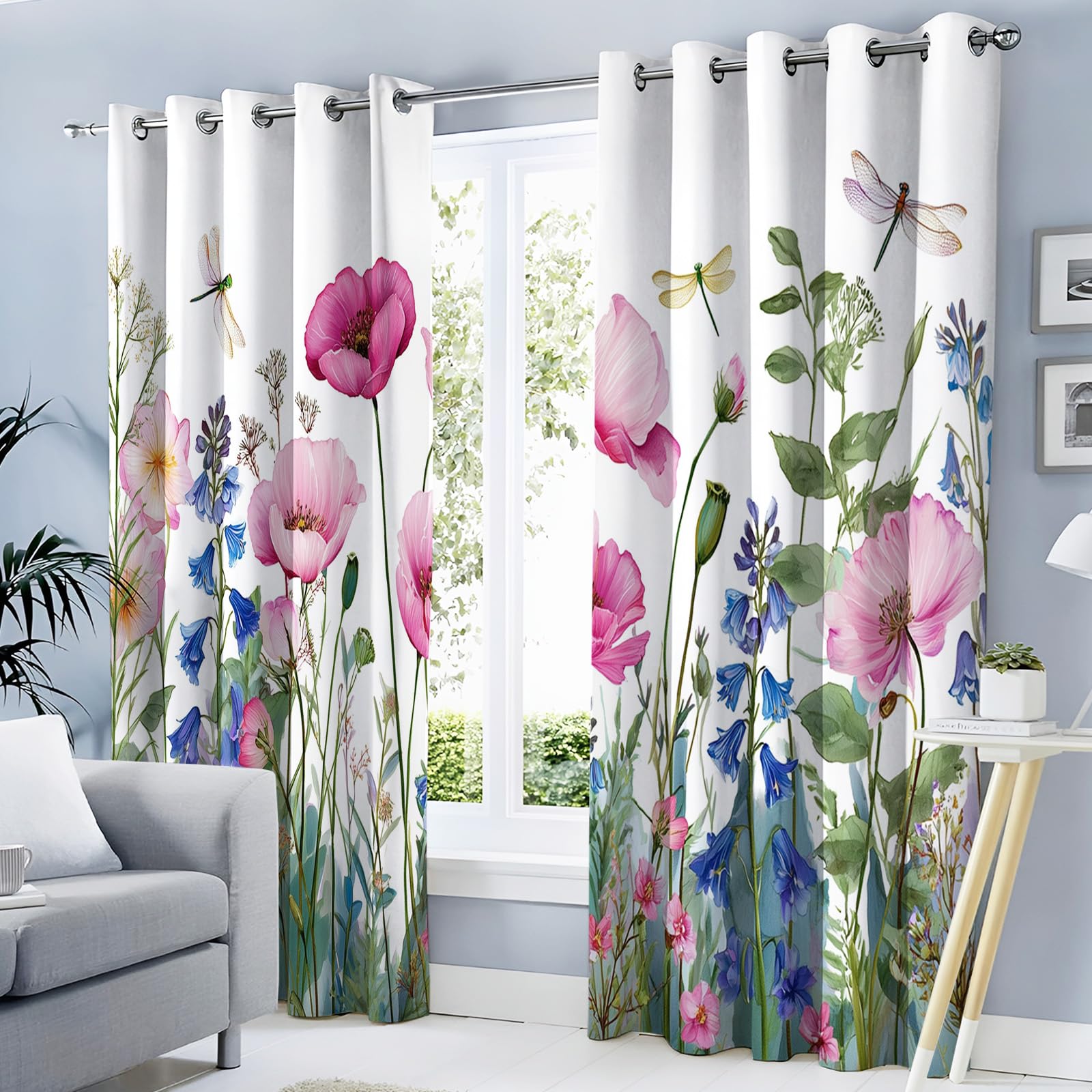 Rideau Salon Occultant 3D Motif Coquelicot Rose Rideaux Et Draperies avec Oeillets Décoration Fenêtre Isolation Thermique pour Intérieurs Et Maison Économie D'Énergie 140L × 160H Cm,Rose Blush