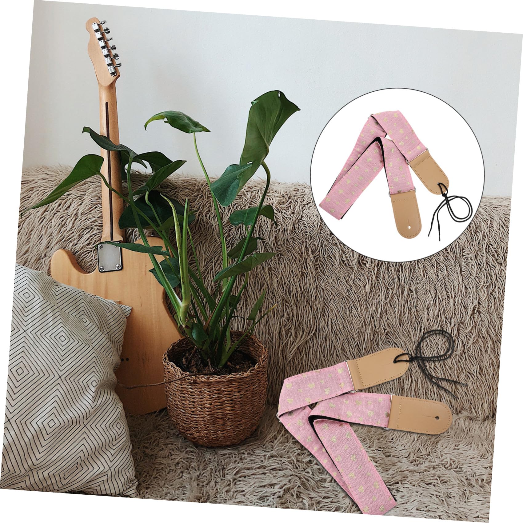 Toddmomy Correa De Guitarra Para El Hombro Moderna Y Práctica Para Guitarra Con Tejido Elegante Universal Con Doble Punta De Cuero Rosa