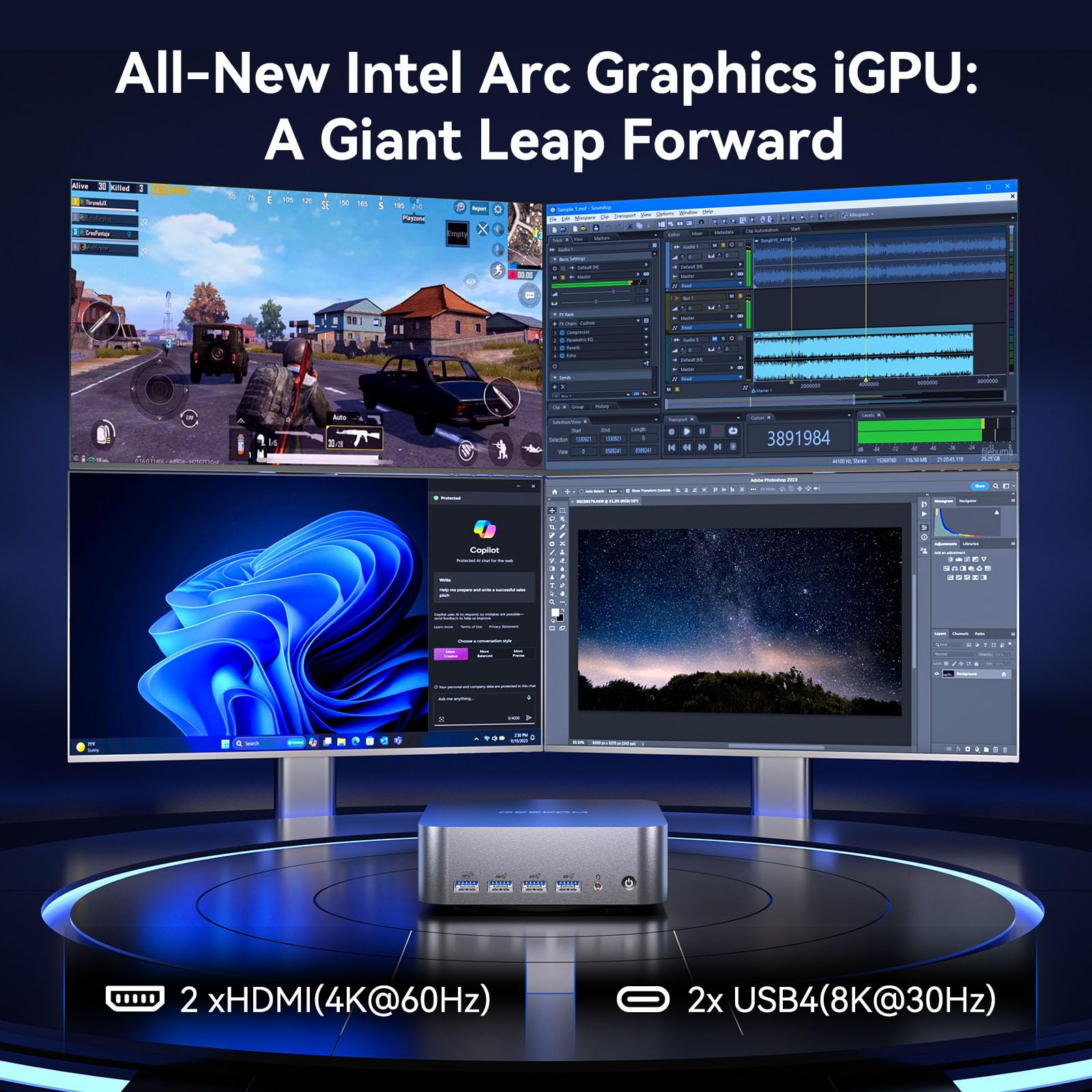 GEEKOM Mini PC GT1 Mega AI, processador Intel Core Ultra U9-185H