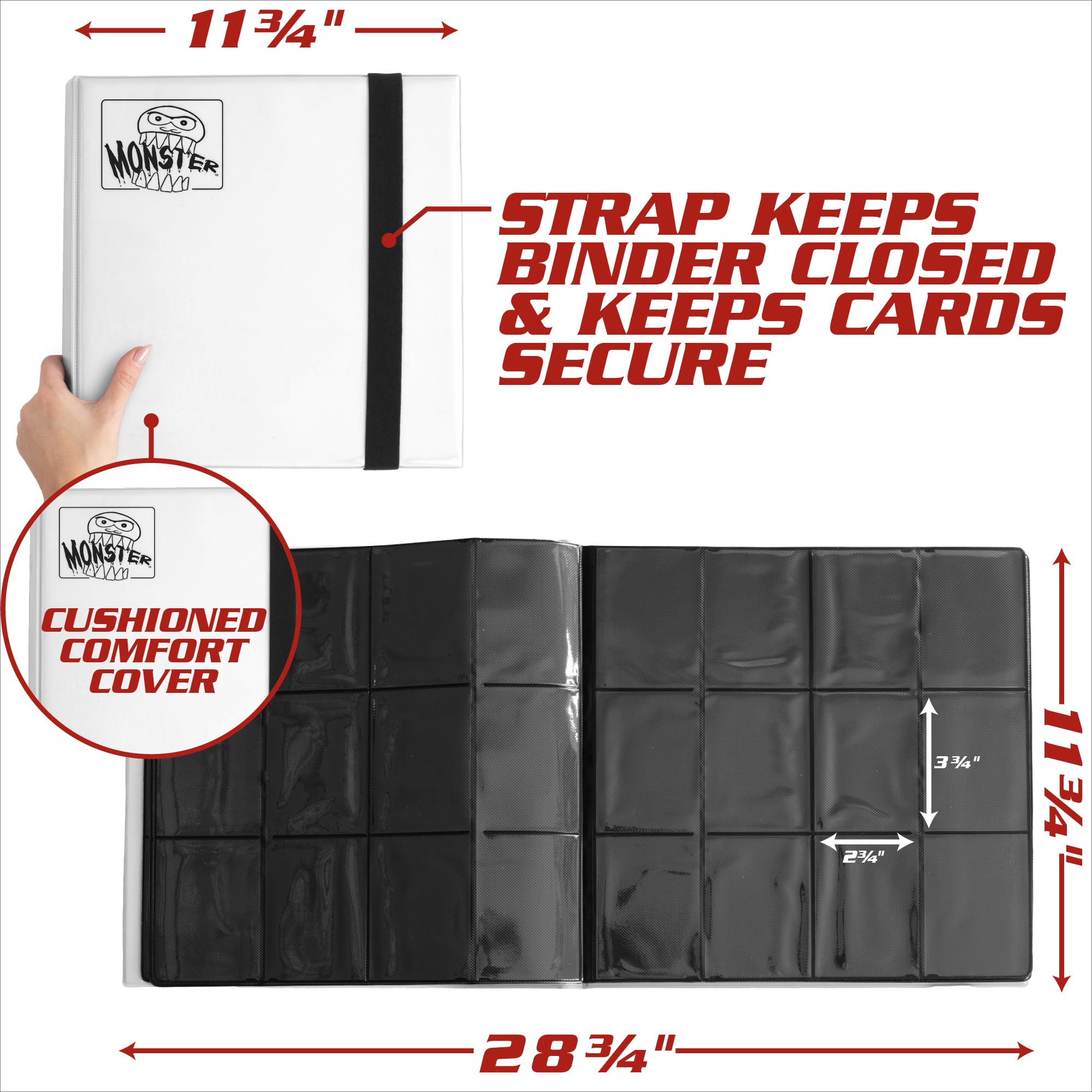 Amazon.com: Monster XL White Zodiac 12 Pocket Trading Card Album- Binder  Holds 480 TCG Cards (4x3) Side-Loading- Anti-Theft Album Pages & Anti-Drop  Padded Protection w Elastic Strap