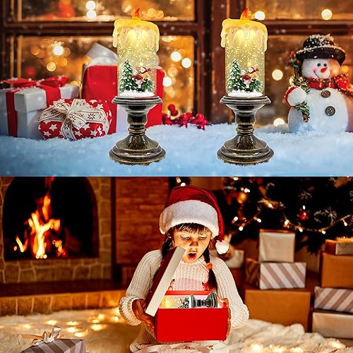Miniatura 5 de Linterna de vela de globo de nieve de Navidad con temporizador, agua giratoria con purpurina, vela LED sin llama, funciona con pilas (3 x AA),