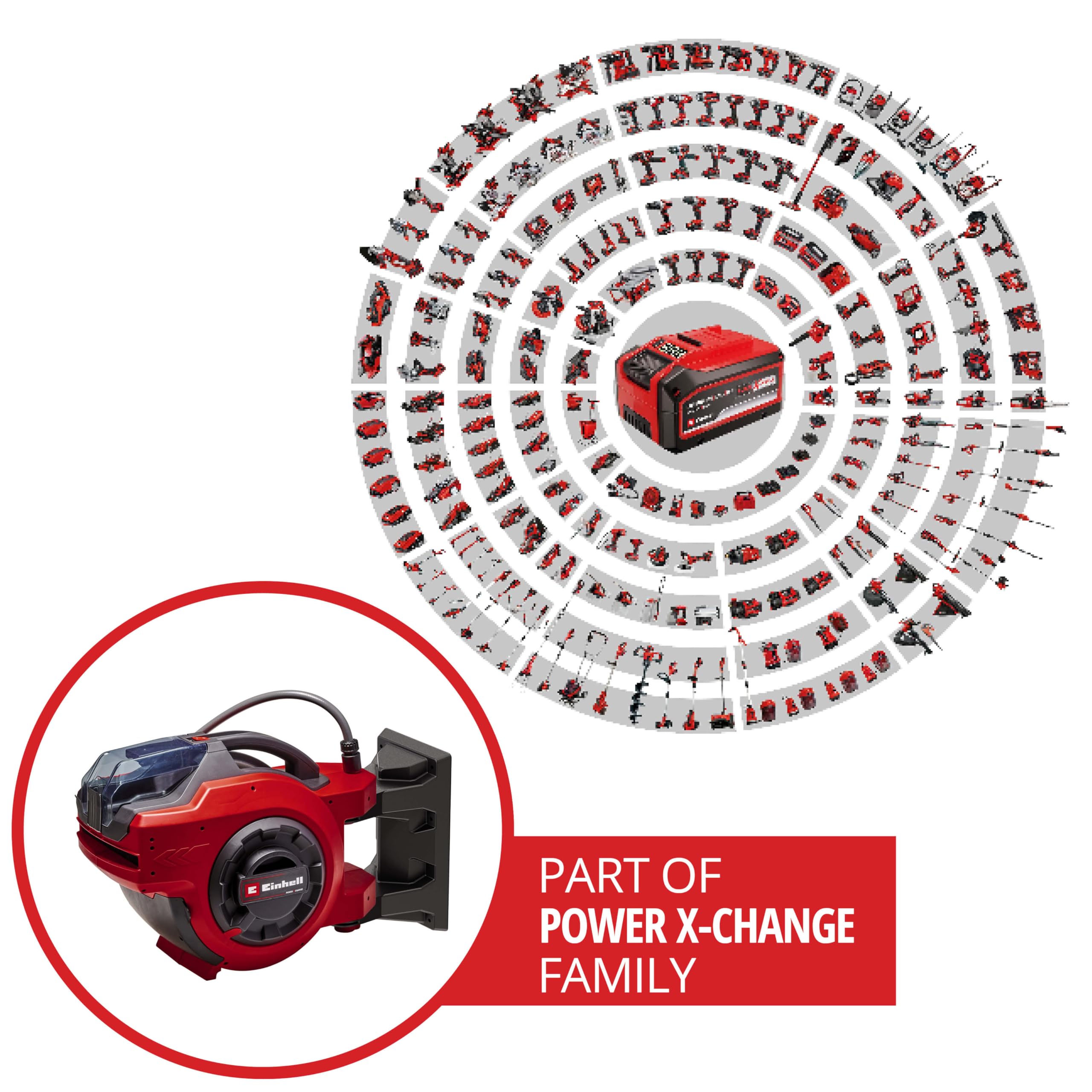 Einhell Tamburo avvolgitubo a batteria GE-HR 18/30 WH Li-Solo (18 V, avvolgitubo automatico, orientabile a 180°, supporto a parete, tubo di collegamento da 1,5 m, senza batteria e senza tubo)