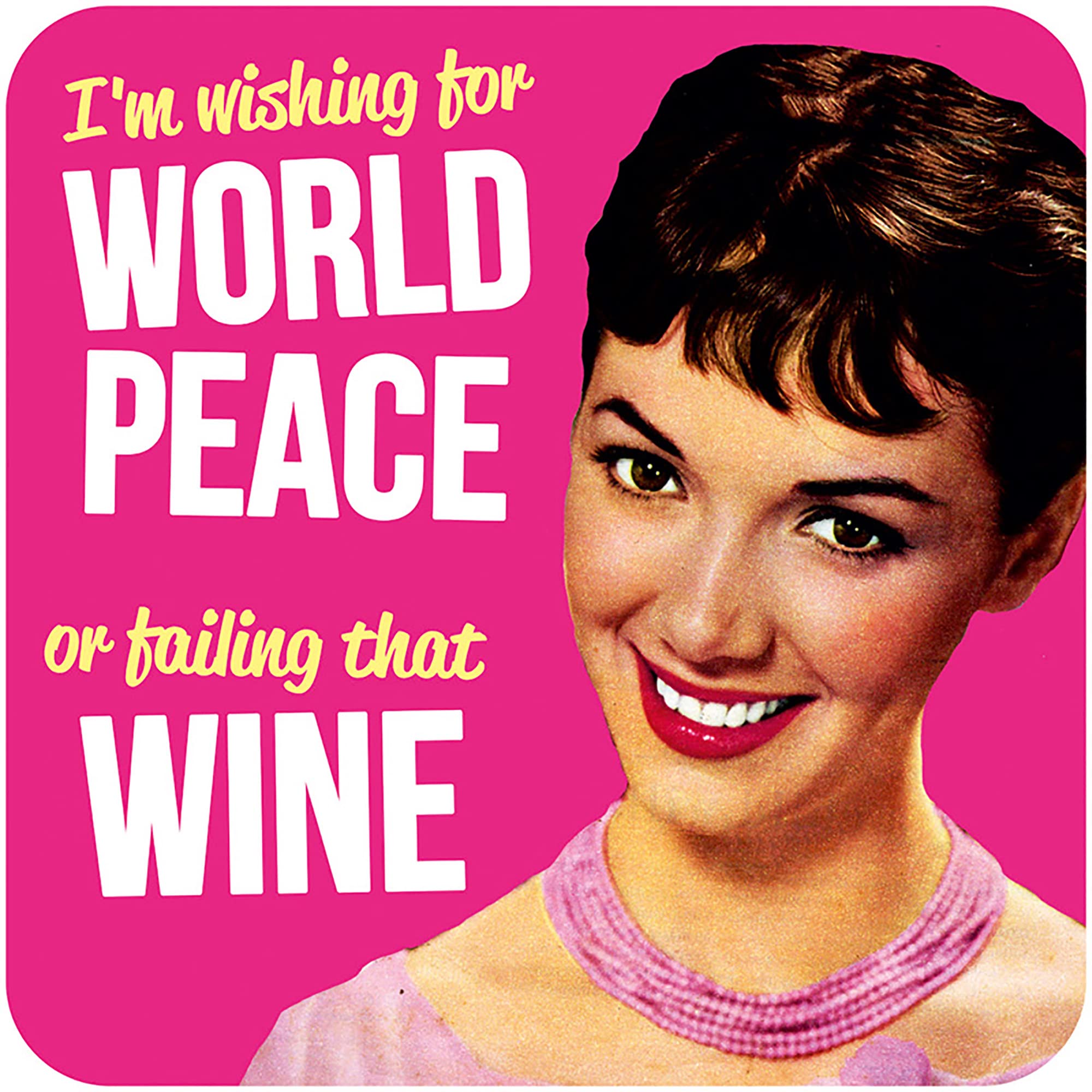 World Peace, or failing that Wine! - Funny Coaster - Small Gift Ideas - Birthday Gift for Her Friends - Dean Morris Cards