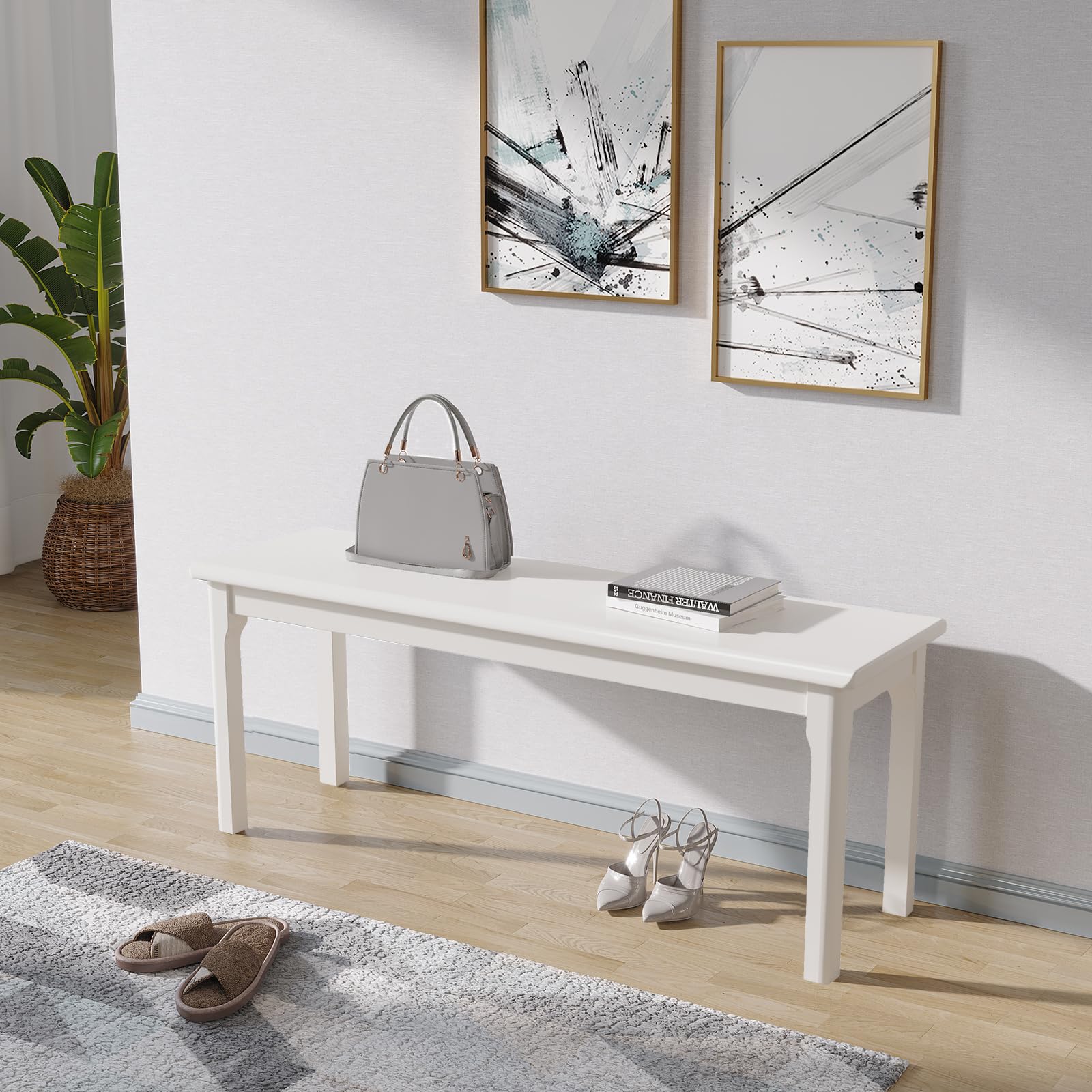 Panca in legno di quercia massiccio, per camera da letto, casa, tavolo da pranzo, 120 x 36 x 40 cm, bianco