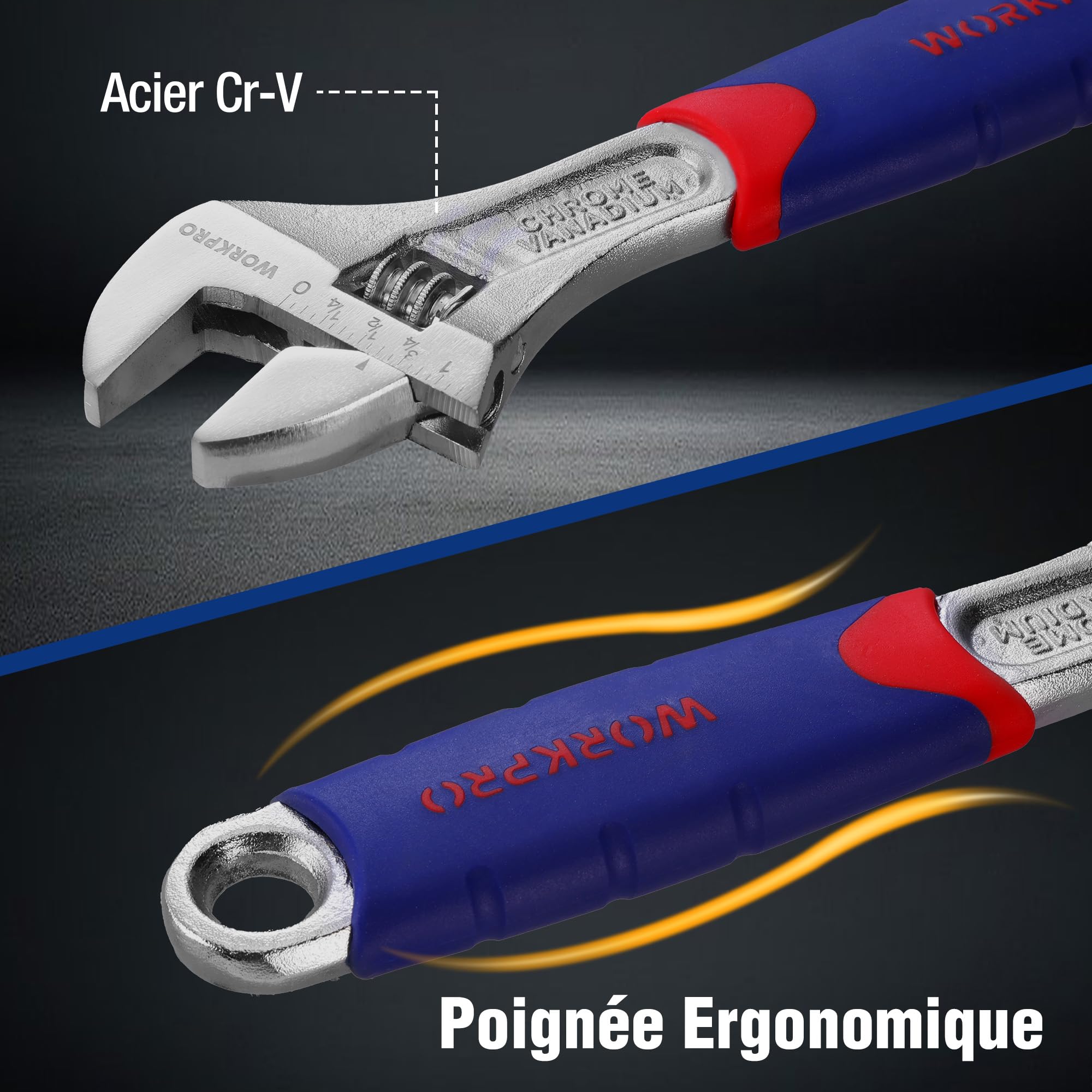 WORKPRO Jeu de Pinces en Cr-V Pince Multiprise, Pince Universelle, Pince Coupante, Pince à Bec Long et Clé à Molette pour Réparation Domestique ou Utilisation du Travail 5 Pièces