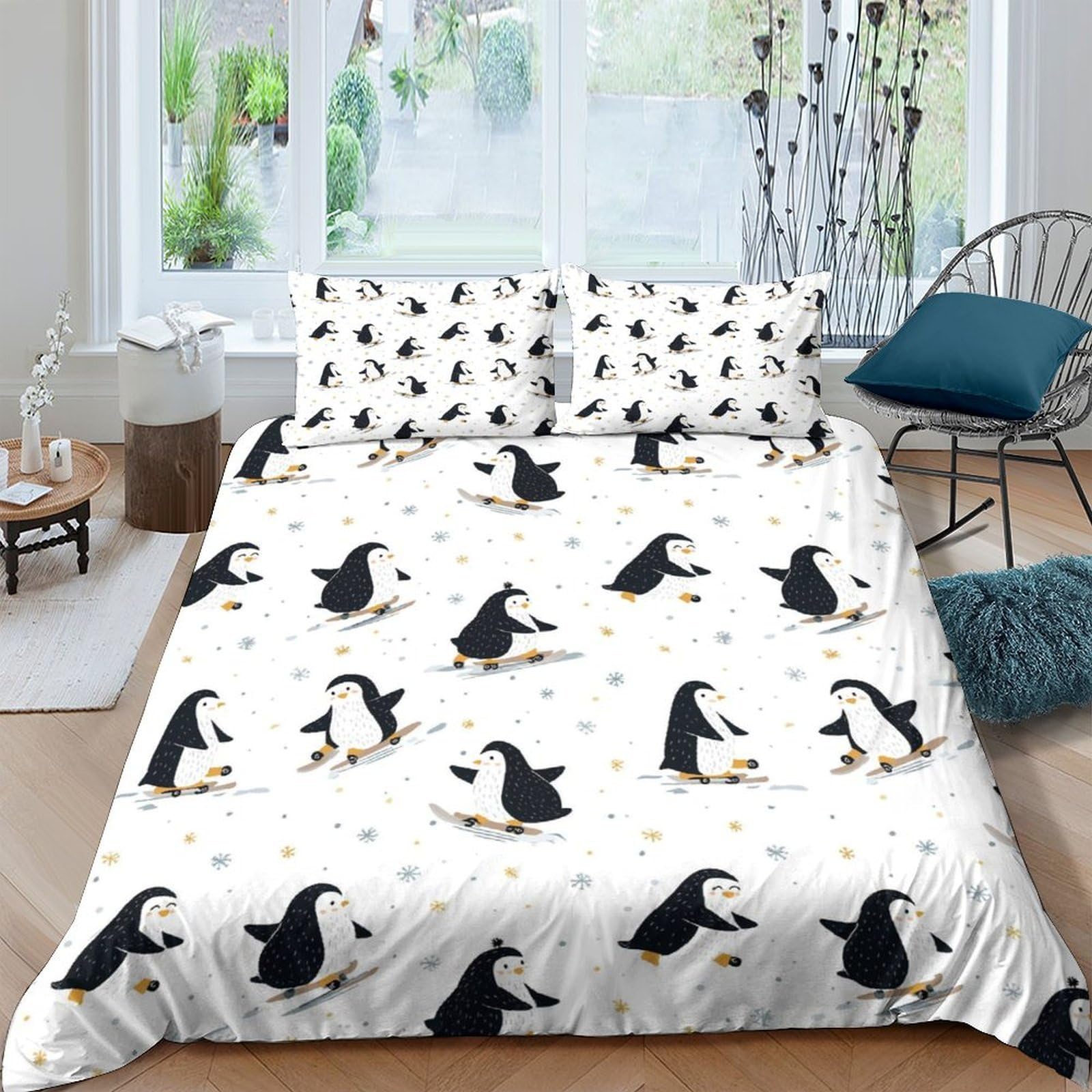 Ctjqhvkz Style-8 3D Printed Penguin Pattern Fitted Sheet Microfiber Soft Anti-Slip Mattress Cover For Bedroom Dorm Easy Care Decor Single（135X200cm）