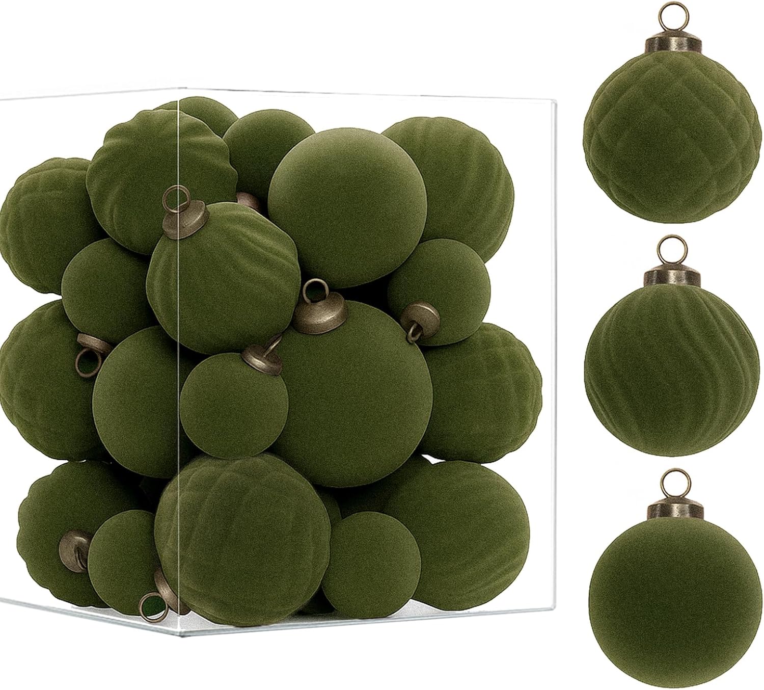 XmasExp 36PCS Velvet Christmas Ornaments Set Mixed Flocked Balls Ornaments Shatterproof Christmas Tree Decorations for Holiday,Party,Home?Green? Green Mixed
