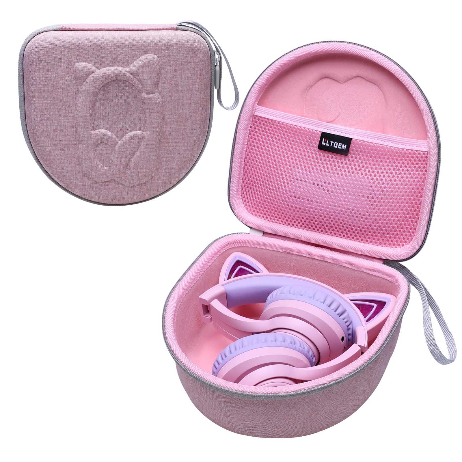 L LTGEM Kids Headphones Case Compatible with iClever BTH13 / HS01 / HS20 and Riwbox CT-7 / CT-7S / CF9 and ONITOO B90 Cat Ear Kids Headphones, Pink (
