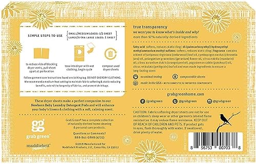 Miniatura 2 de Grab Green Sábanas para secadora de ropa para bebés recién nacidos 120 hojas aroma calmante a manzanilla a base de plantas y minerales compostables