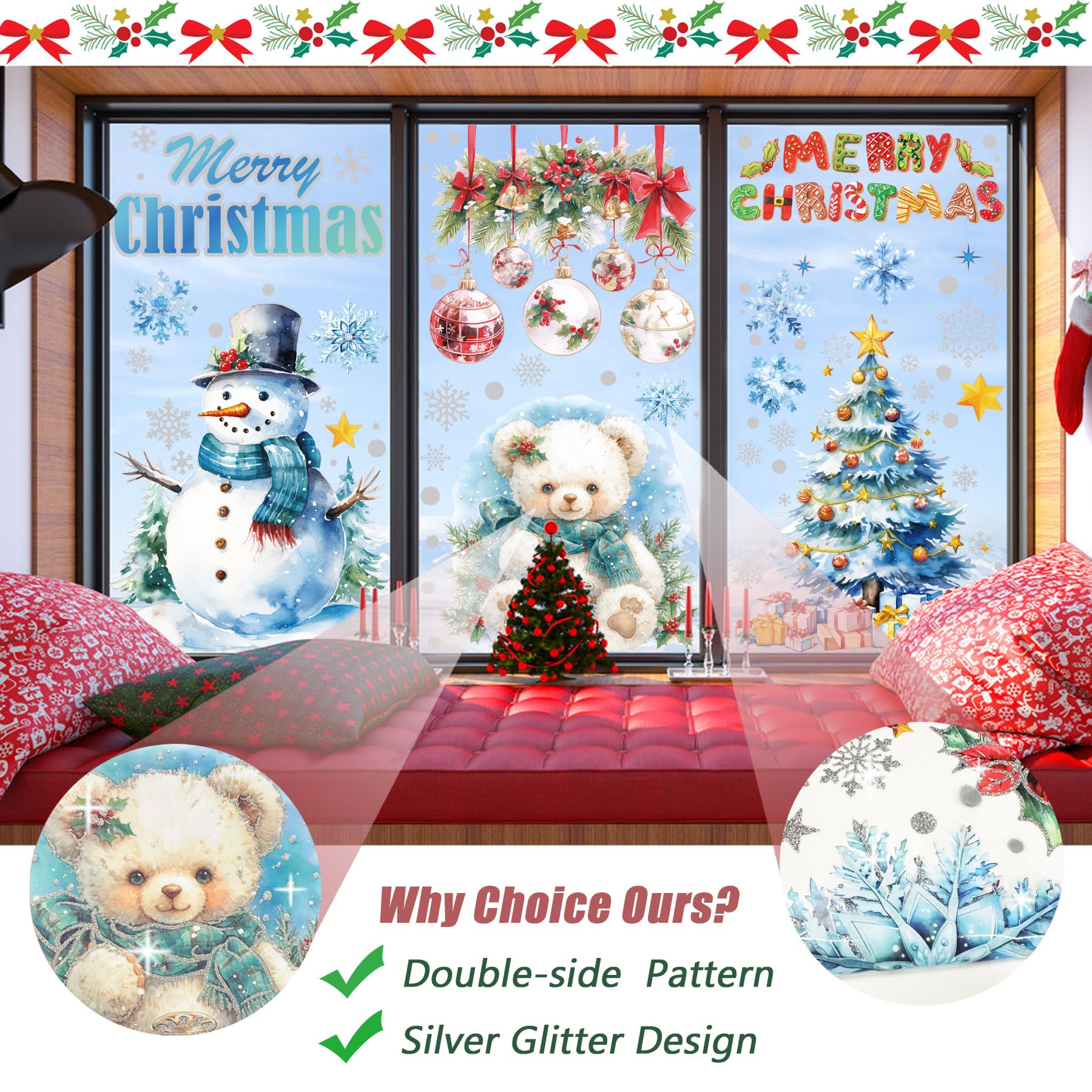 Pegatinas Navideñas Para Ventanas - 205 Piezas Reutilizables Con Copos De Nieve, árboles Y Papá Noel - Decoración Fácil Y Sin Residuos